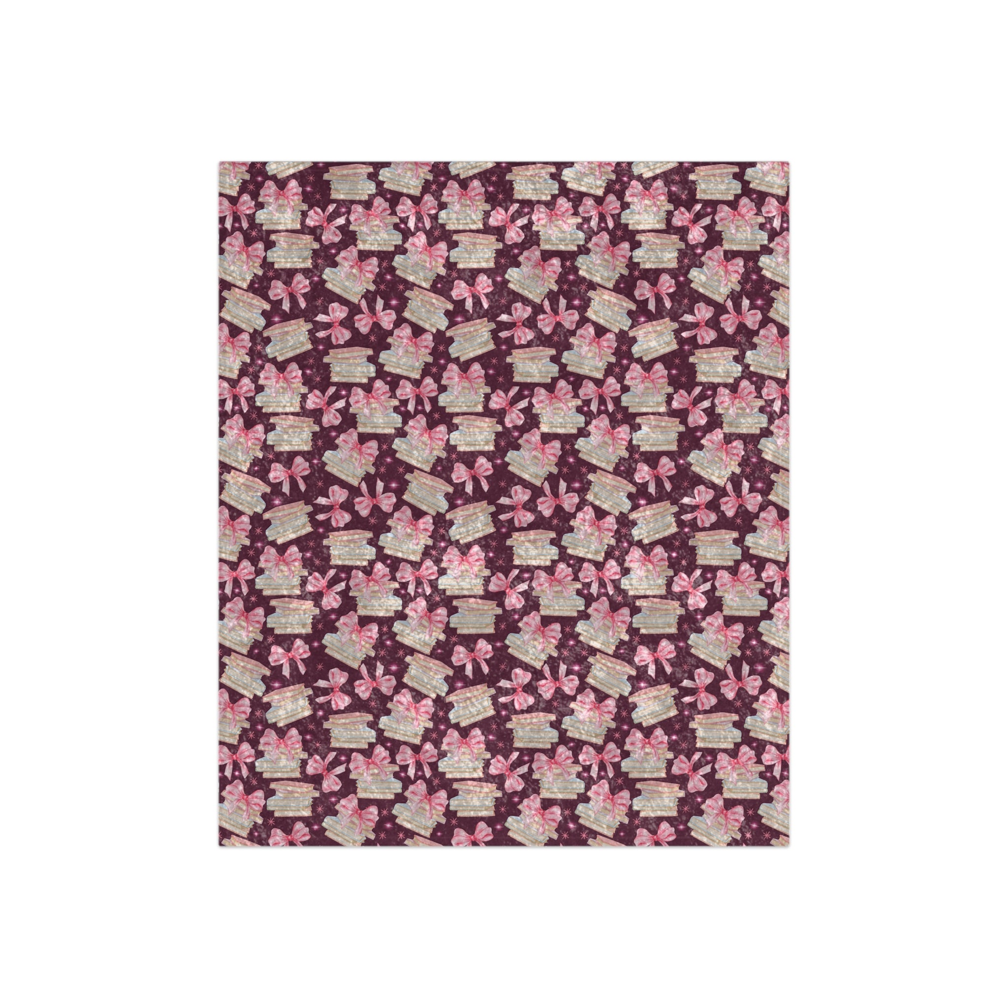 Luxurious Crushed Velvet Blanket Ultra-Soft, Cozy & Stylish | Coquette Pink Bows & Books Design | 50x60 Throw for Elegant Home Decor Perfect for sofas - MRSBYVALLE