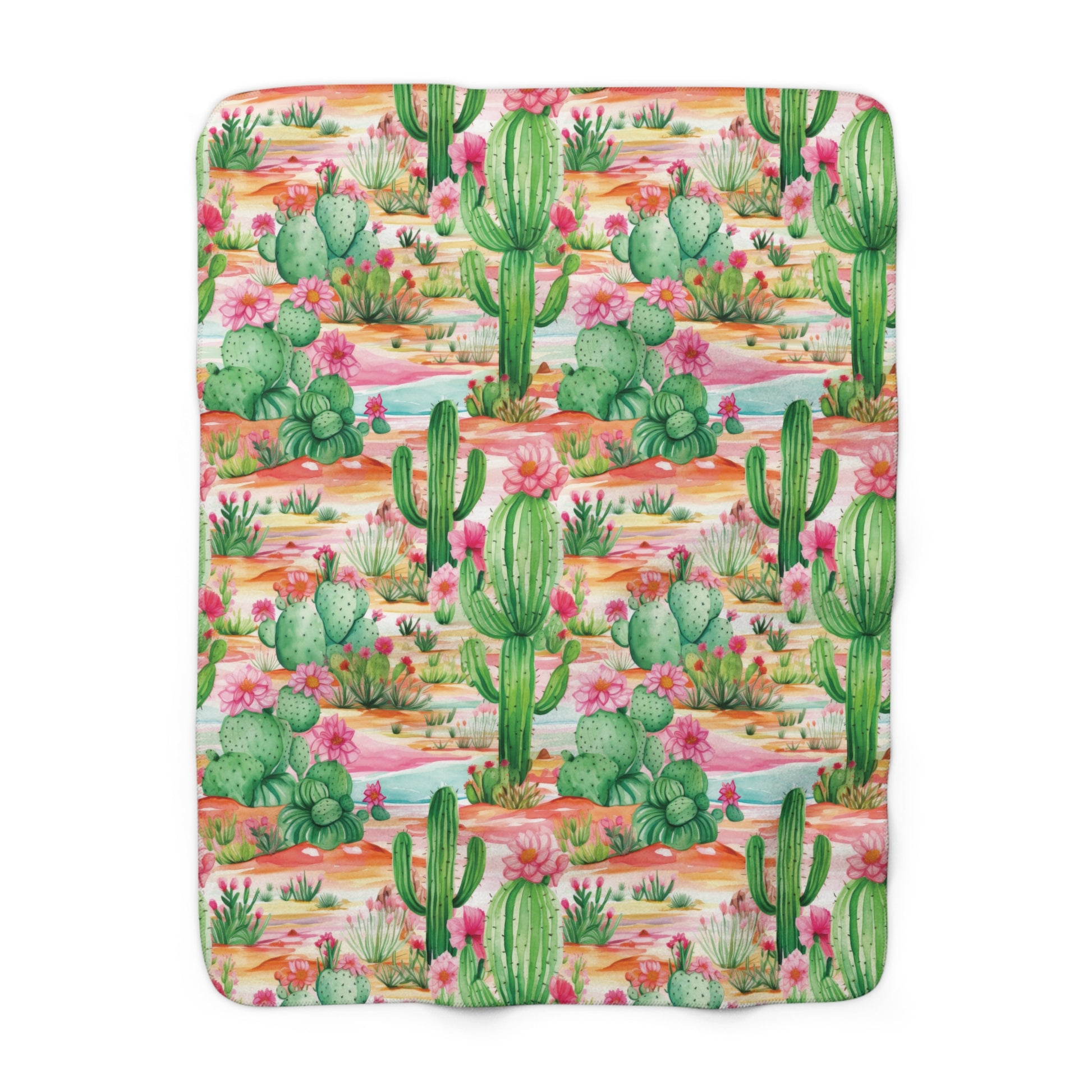 Pink and Mint Green Cactus Flowers Fleece Blanket - Soft, Cozy, Nature-Inspired Throw | Stylish Home Décor or Gift for Comfort and Warmth - MRSBYVALLE