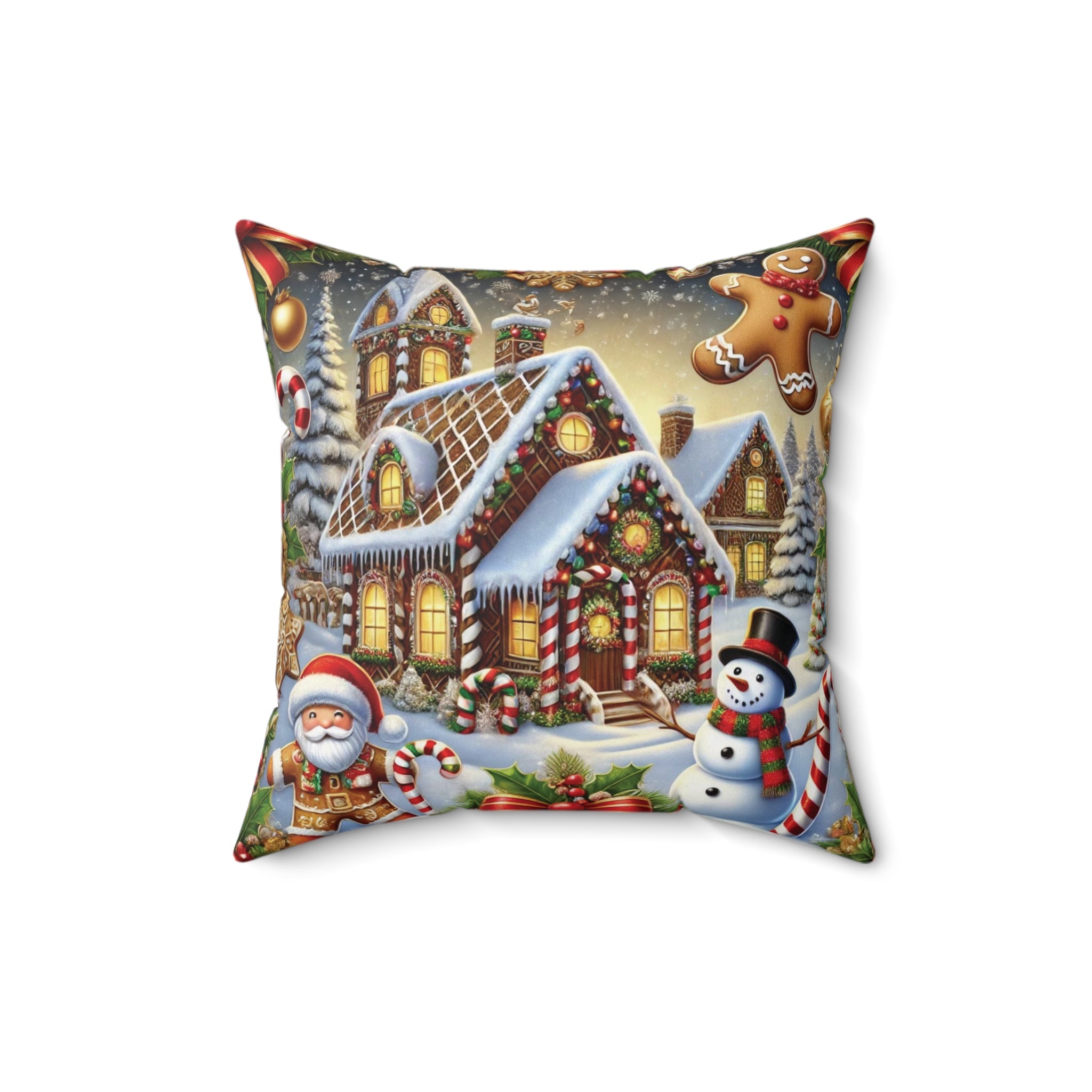 Holiday Throw Pillow - Gingerbread House, Snowman & Candy Cane Design, Festive Christmas Decor, Cozy Accent for Living Room or Bedroom - MRSBYVALLE