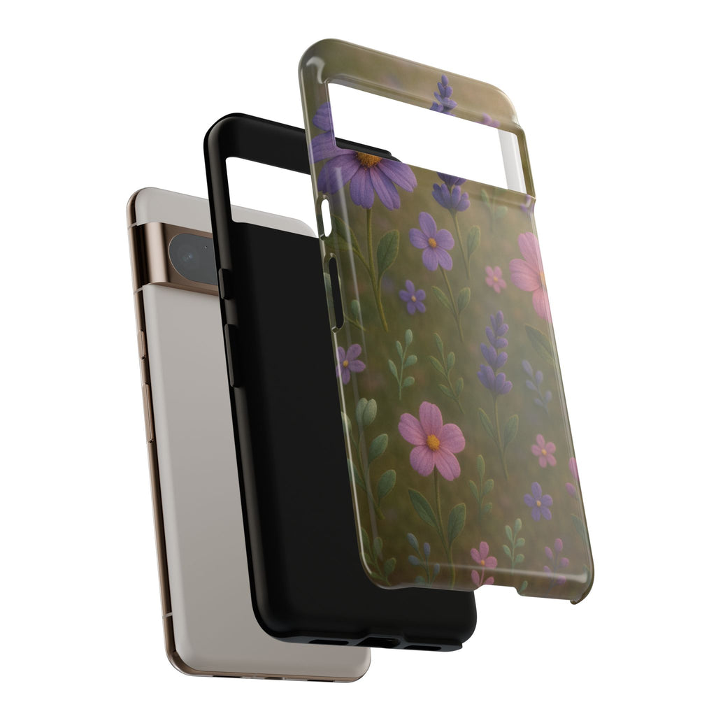 Pastel Flowers 3D Illusion Wildflower Phone Case Cute Pastel Floral Design in Lavender, Pink, Mint Green Aesthetic Protective Case for iPhone and  Android