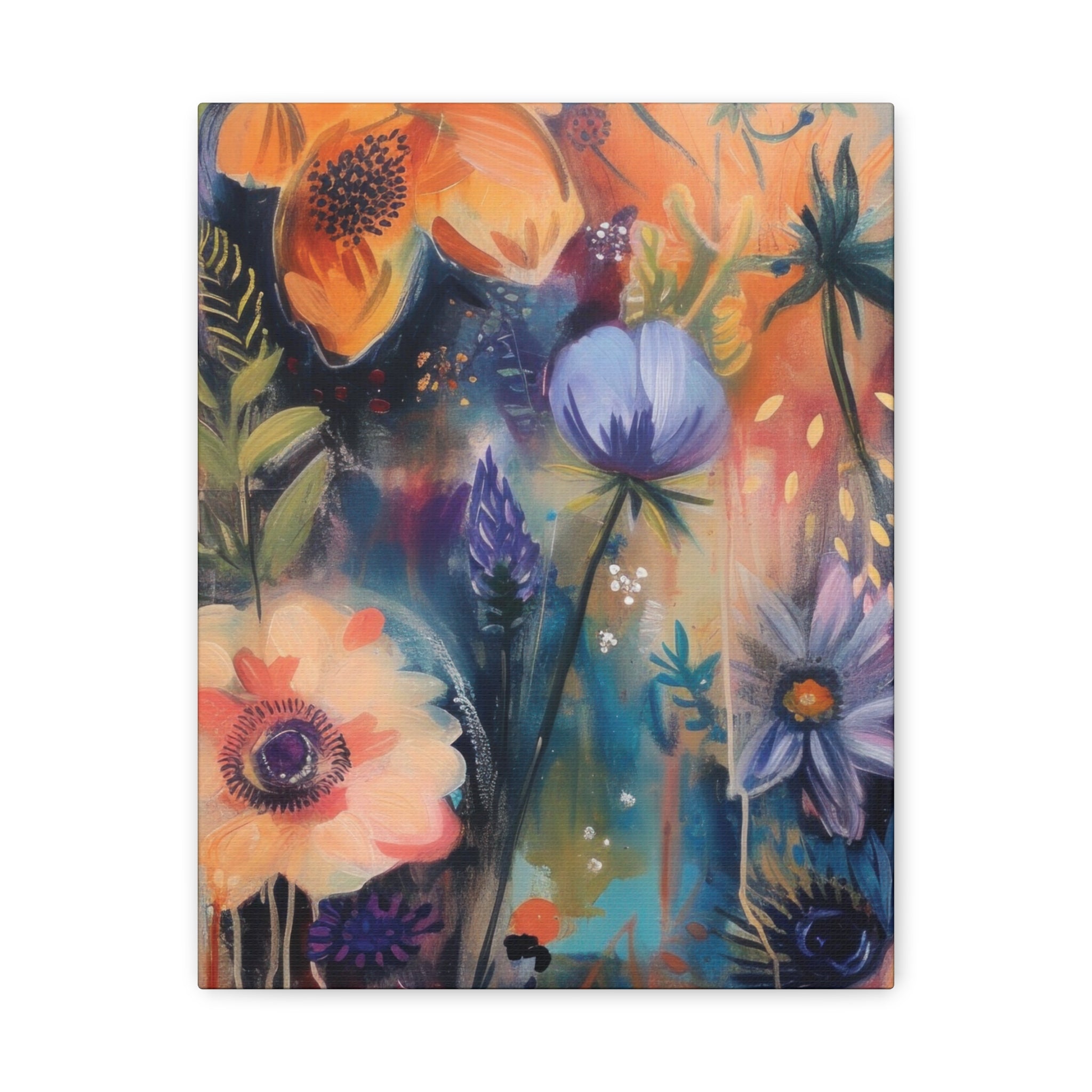 Boho Floral Wall Art Matte Canvas Stretched, Vibrant Botanical Design, Perfect for Living Room, Bedroom, or Office Decor, Adds a Stylish Touch to Any Space1.25" - MRSBYVALLE
