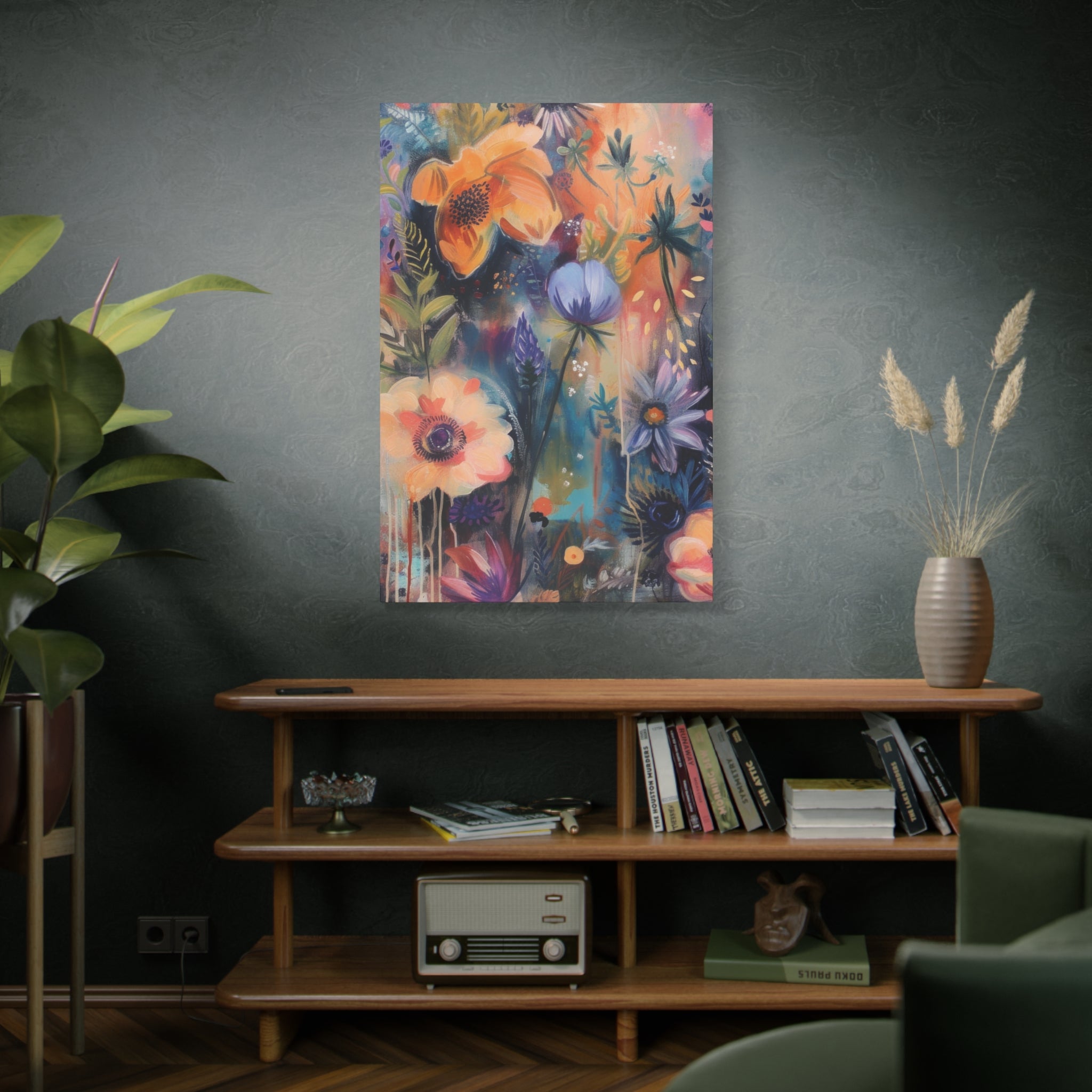 Boho Floral Wall Art Matte Canvas Stretched, Vibrant Botanical Design, Perfect for Living Room, Bedroom, or Office Decor, Adds a Stylish Touch to Any Space1.25" - MRSBYVALLE