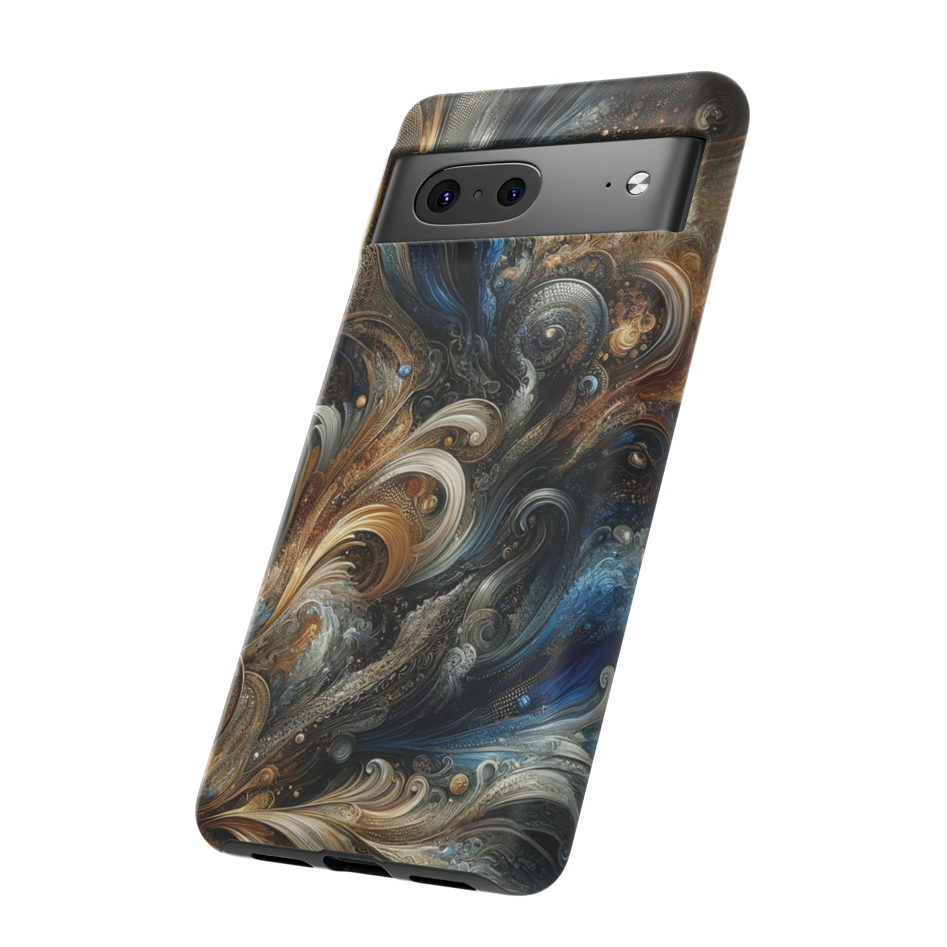 Gold and Navy Art Design Luxury Phone Tough Case Floral Elegant Durable Stylish for Modern Devices iPhone 15, Samsung iPhone Samsung Accessory Gift for Her.