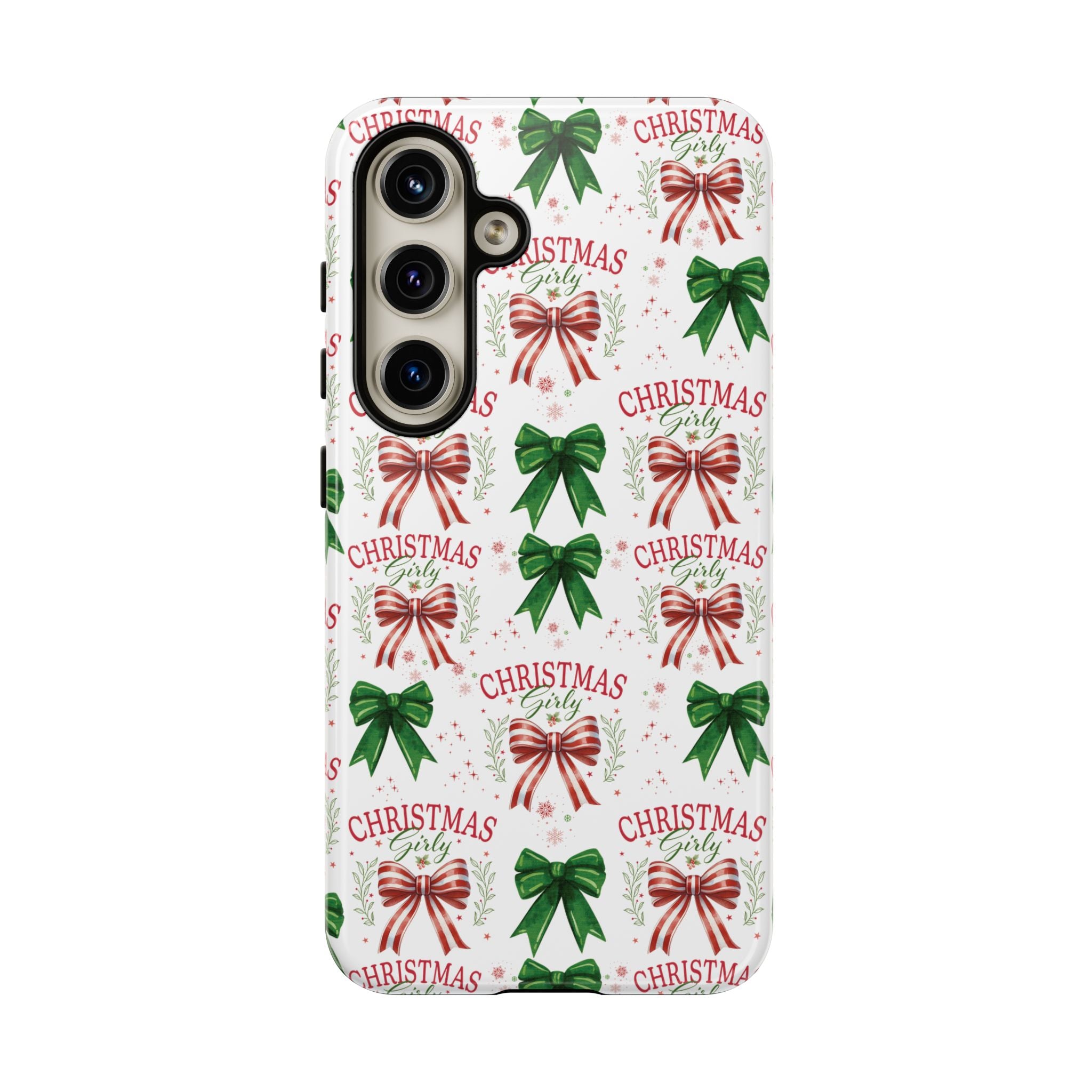 Girly Christmas Coquette Bows Pastel Phone Case for iPhone 17 16 15 23 Samsung, and Pixel | Stylish Protective Cover Gift for Her Perfect for Floral Lover