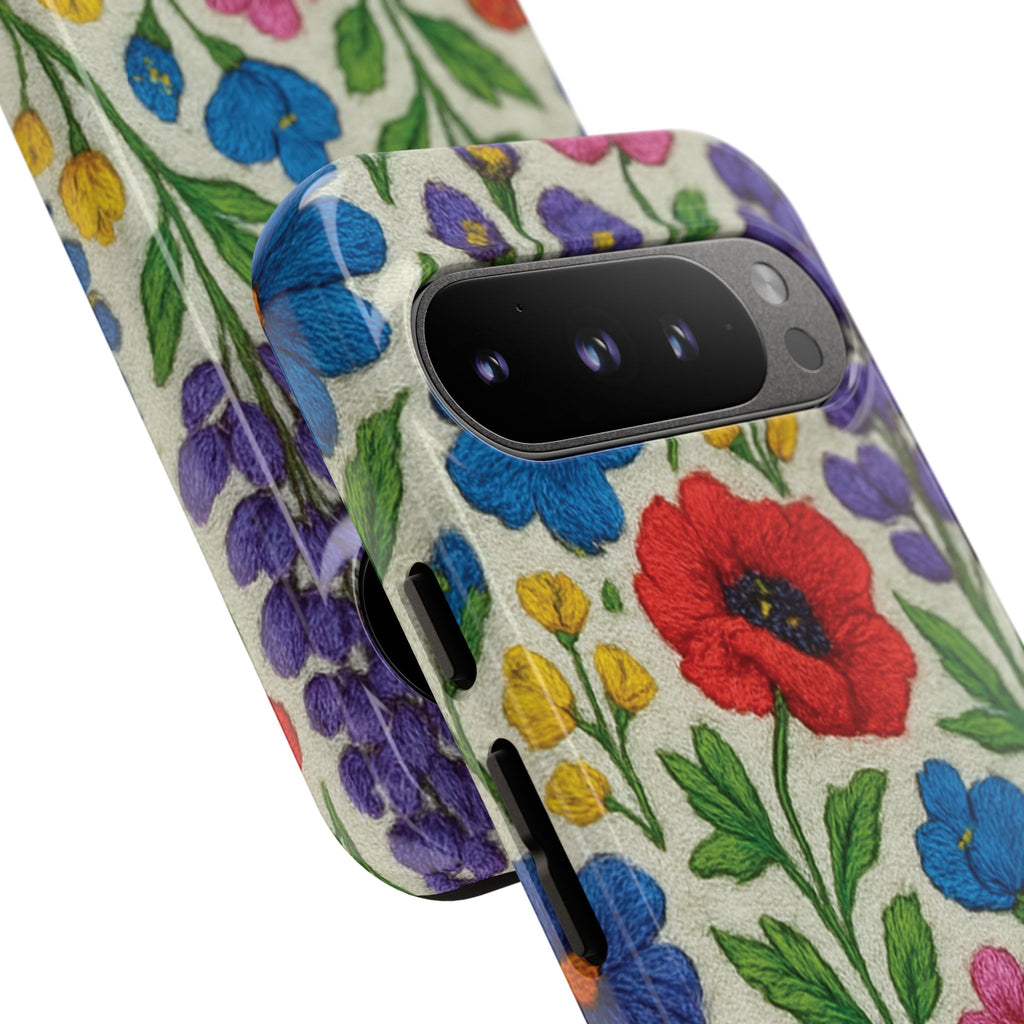 Bright 3D Illusion Wildflower Phone Case Cute Floral Design in Red, Pink, Blue – Aesthetic Protective Case for iPhone and  Android