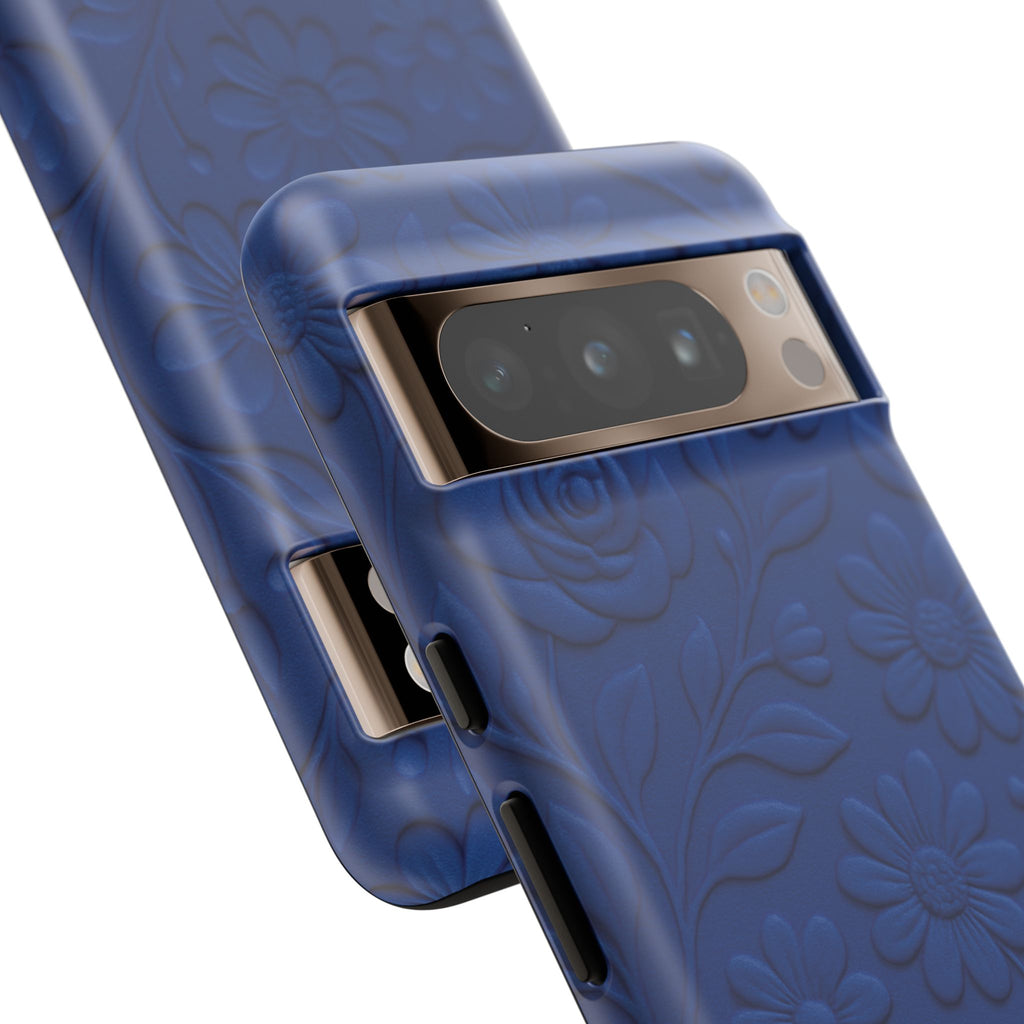 3D Illusion Floral Cobalt Blue Phone Case Elegant Raised Flower Design, Seamless Textured Look, Durable & Stylish Protection for iPhone and Android Models Fits iPhone & Samsung Models