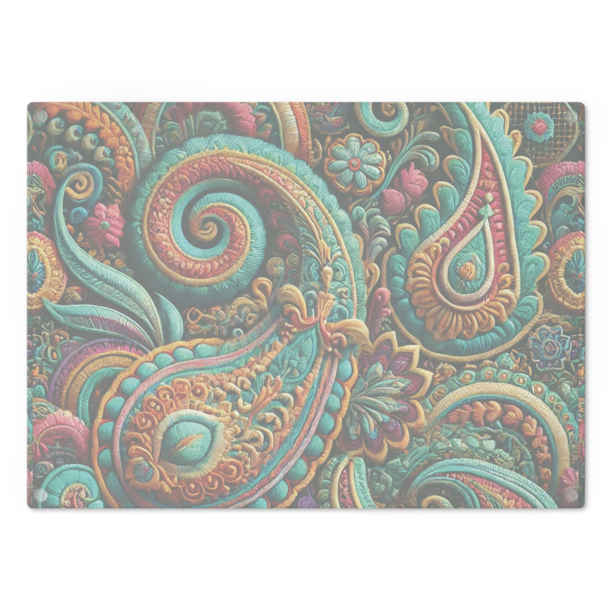 Paisley Boho Floral Tempered Glass Cutting Board | Durable and Heat-Resistant | Non-Slip Feet for Stability | Scratch-Resistant Surface | Stylish Kitchen Decor & Gift