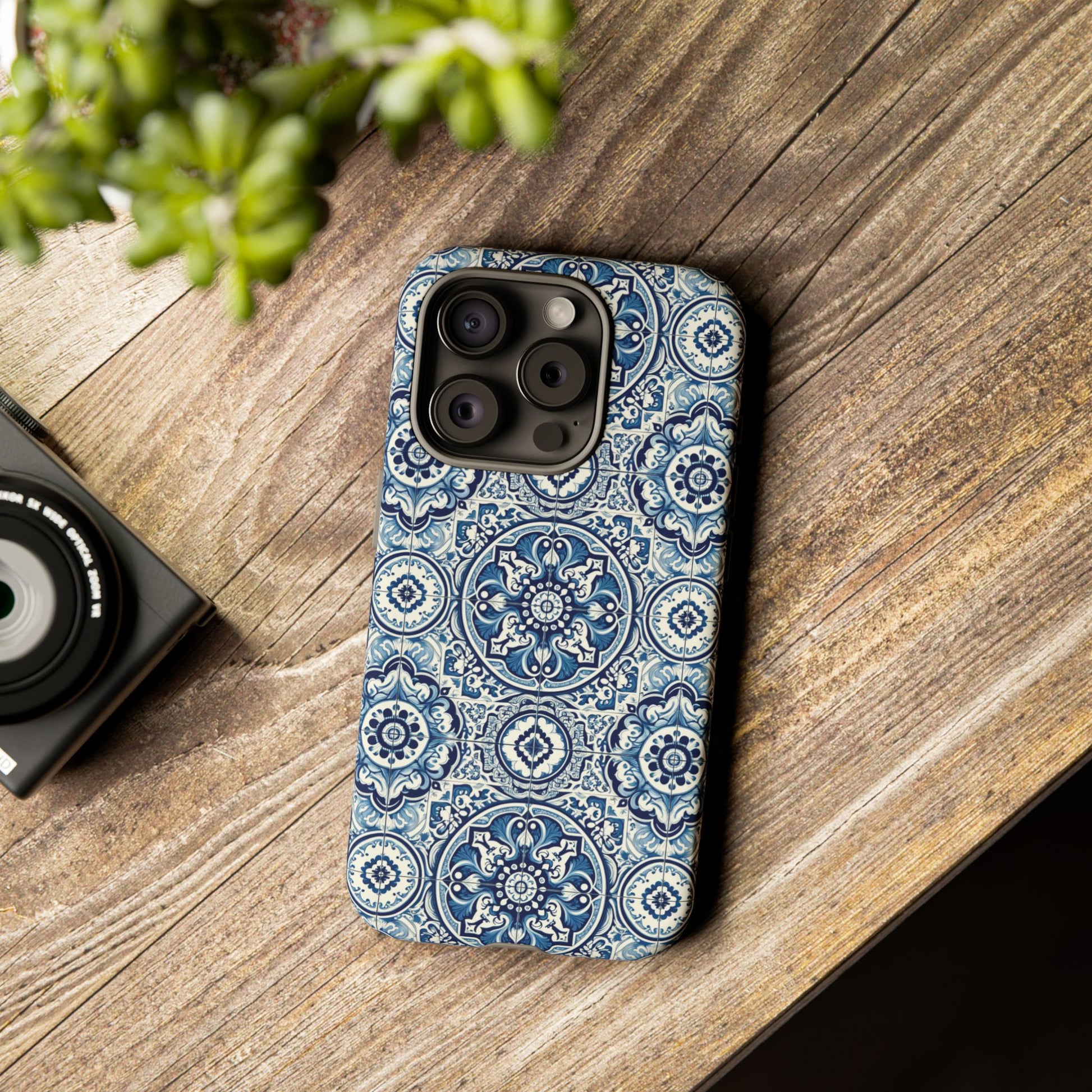 Azulejo Tile Phone Case Elegant Mediterranean Blue Porcelain Design iPhone 17, 16, 15, Samsung iPhone Samsung Accessory Gift for Her