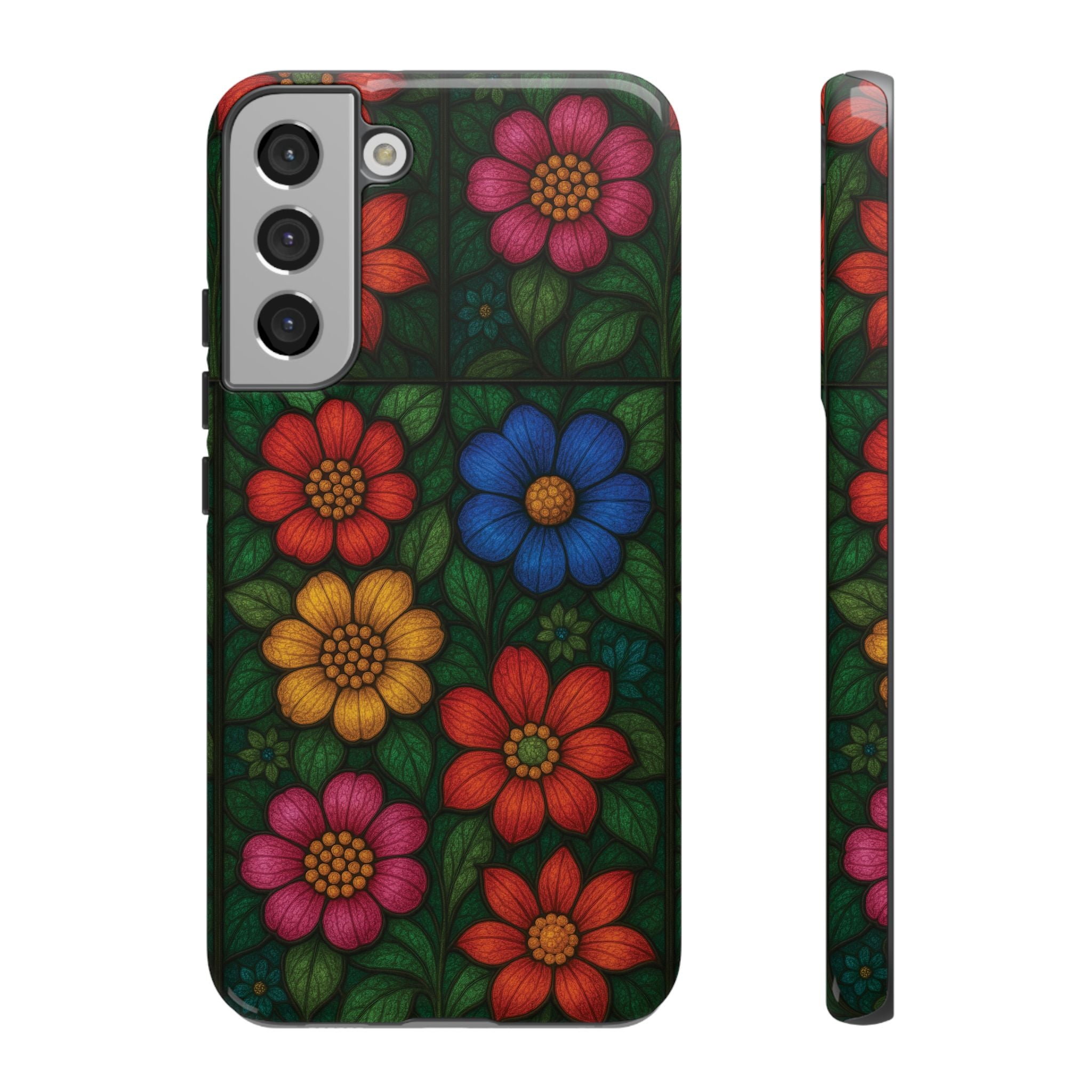 Bright Floral Stained Glass Illusion Phone Case Colorful Abstract Art, Aesthetic Protective Cover for iPhone, Samsung & Google, Unique Gift Idea Mom