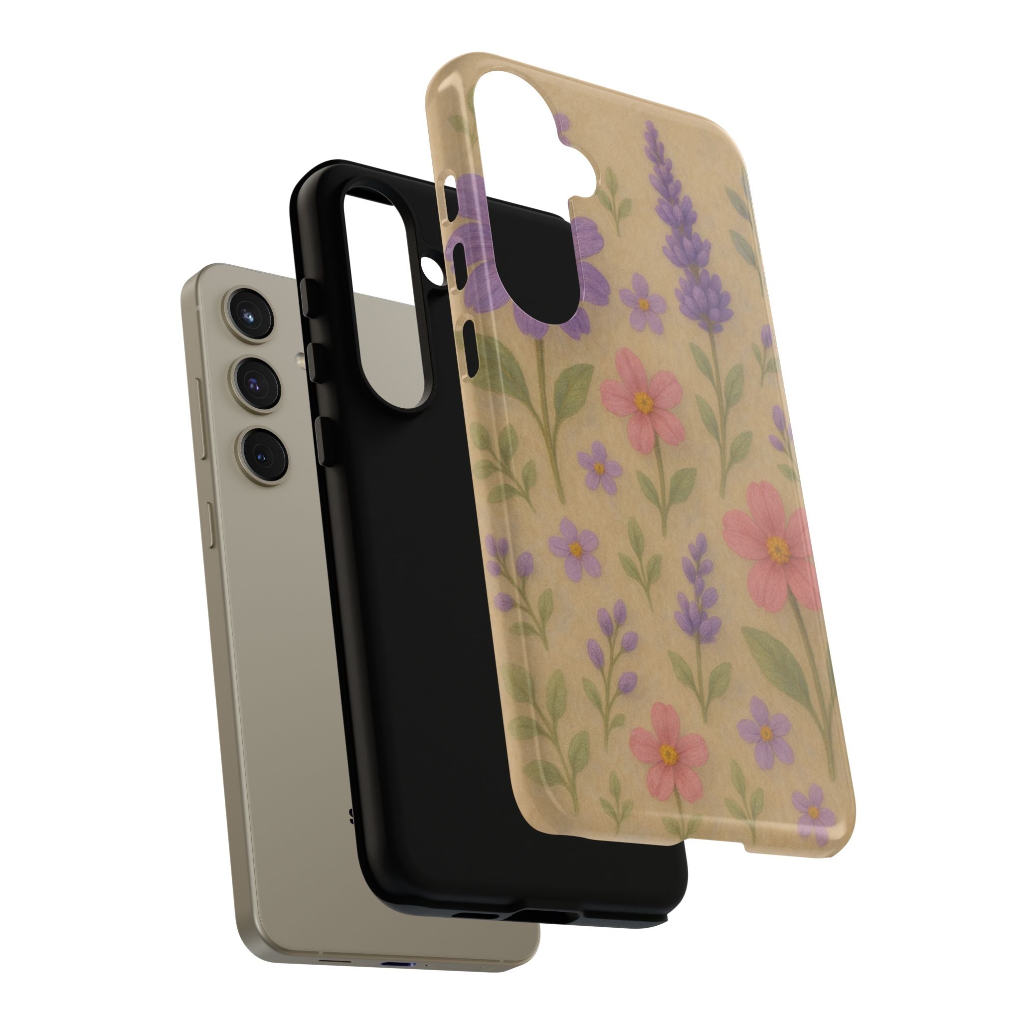 3D Illusion Wildflower Phone Case Cute Pastel Floral Design in Lavender, Pink, Mint Green – Aesthetic Protective Case for iPhone and  Android