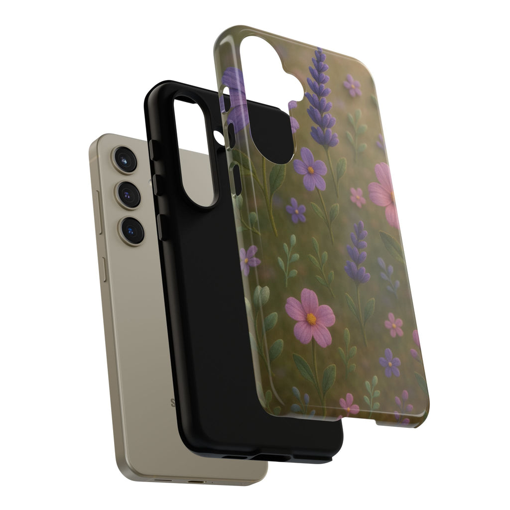 Pastel Flowers 3D Illusion Wildflower Phone Case Cute Pastel Floral Design in Lavender, Pink, Mint Green Aesthetic Protective Case for iPhone and  Android