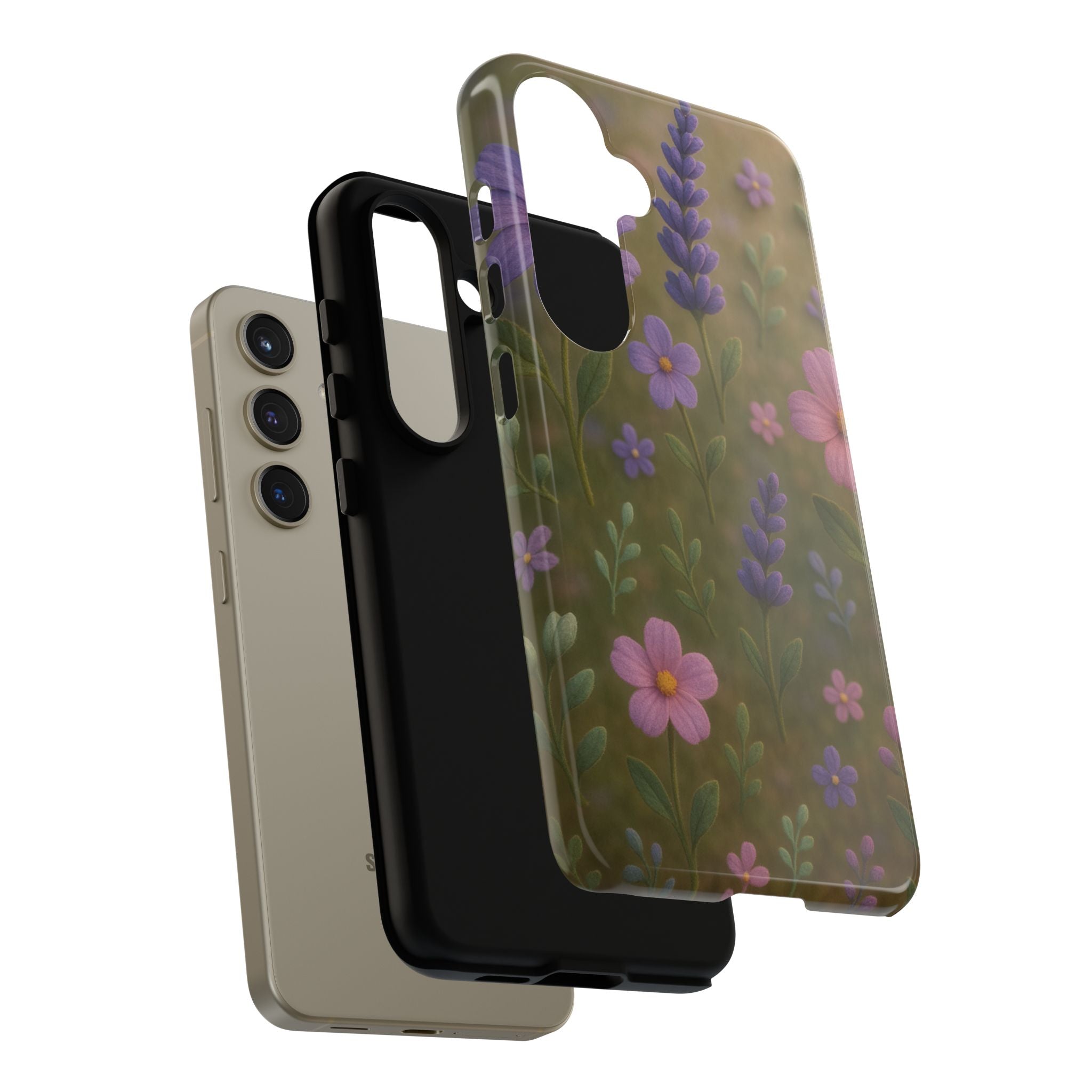 Pastel Flowers 3D Illusion Wildflower Phone Case Cute Pastel Floral Design in Lavender, Pink, Mint Green Aesthetic Protective Case for iPhone and  Android