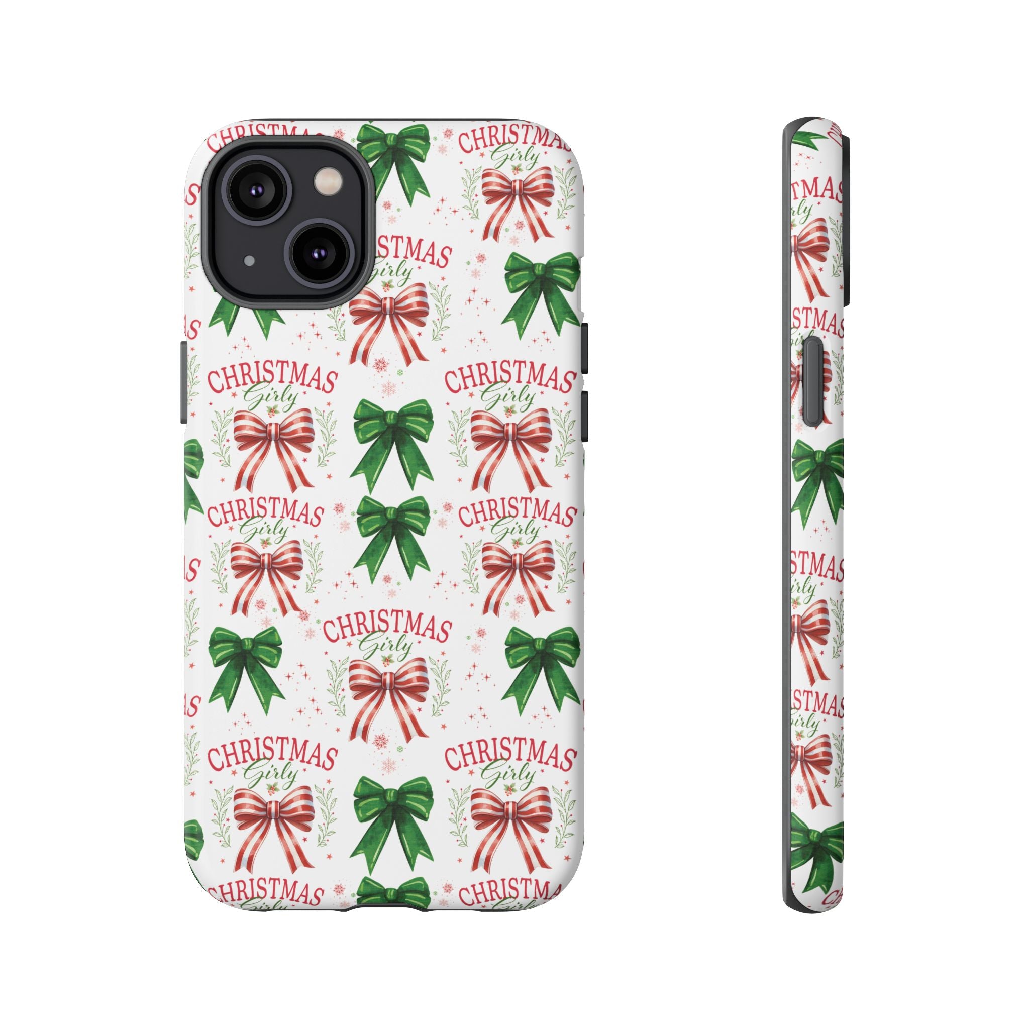 Girly Christmas Coquette Bows Pastel Phone Case for iPhone 17 16 15 23 Samsung, and Pixel | Stylish Protective Cover Gift for Her Perfect for Floral Lover