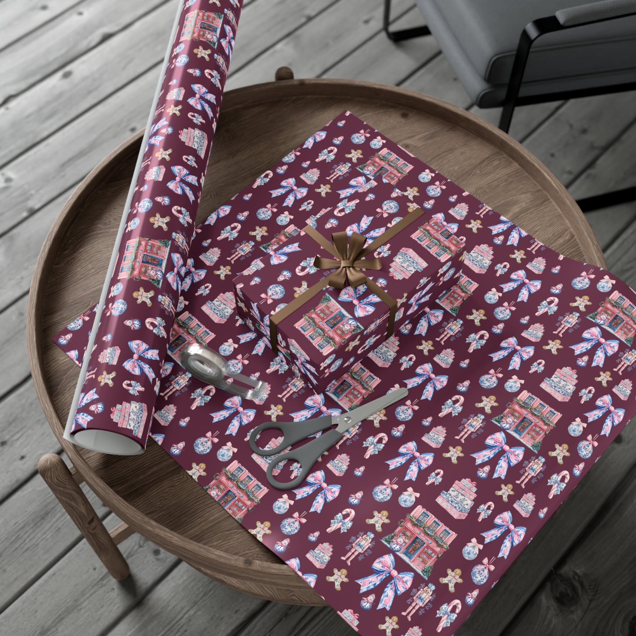 Pink & Blue Nutcracker Christmas Wrapping Paper with Bows & Holiday Elements – Ideal for Festive Gift Wrapping, Adding Cheer & Charm to Every Present Gifts - MRSBYVALLE