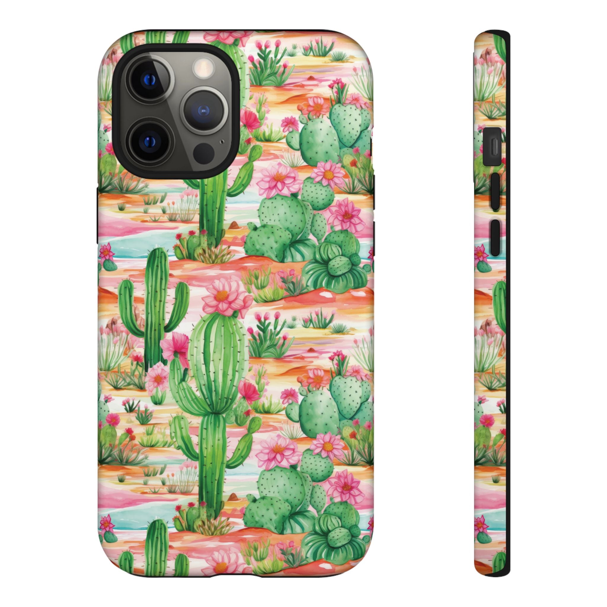 Pink and Mint Green Cactus Phone Case - Tough, Stylish Cover with Cactus Flowers | Durable Protection for iPhone & Android | Fresh Nature-Inspired Design!