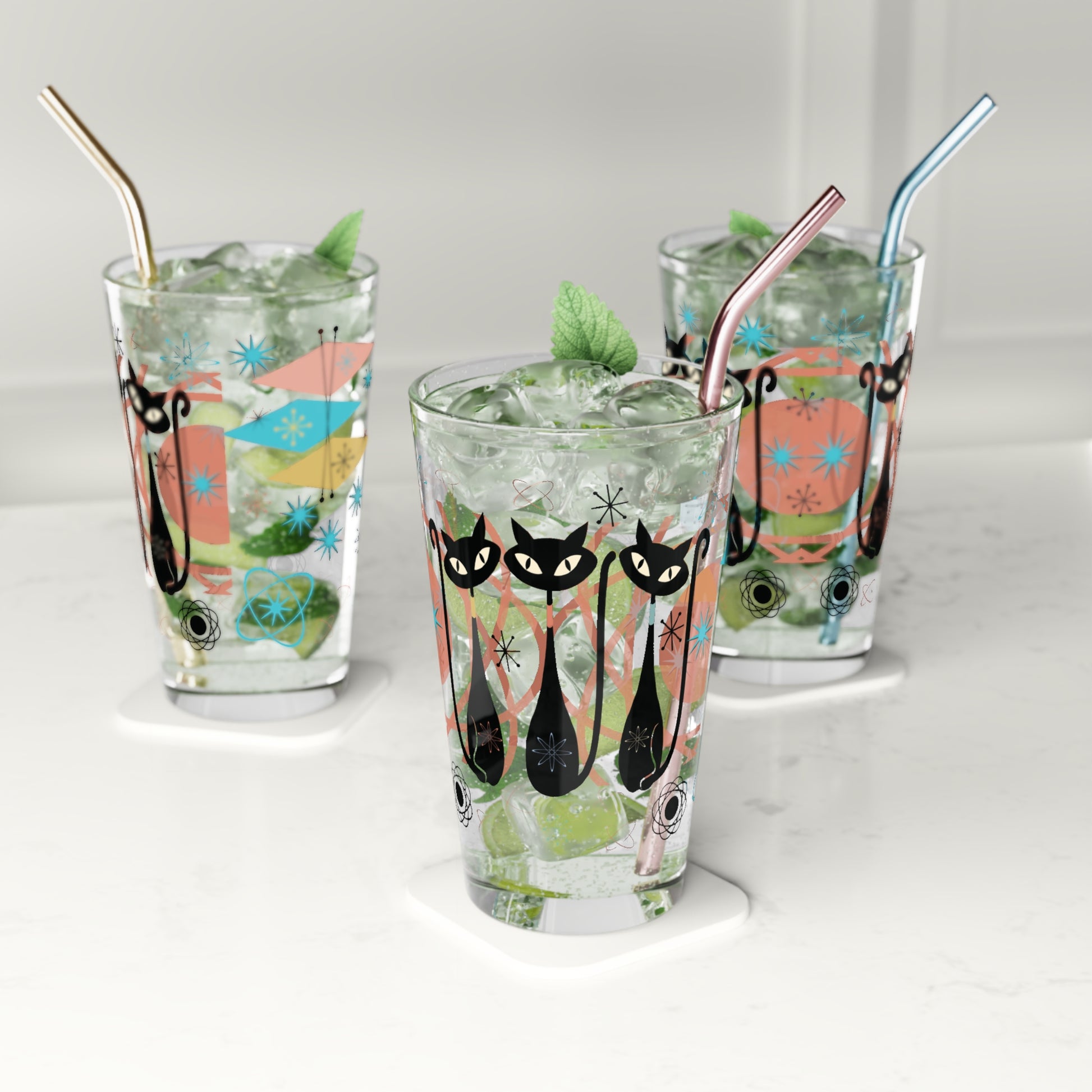 Atomic Cat Pint 16 Oz Glass Stylish & Durable Drinkware for Everyday Use, Perfect Gift Item Dishwasher Party Drinkware, Cocktail, Wedding Perfect for Parties Glassware, New House Gift.