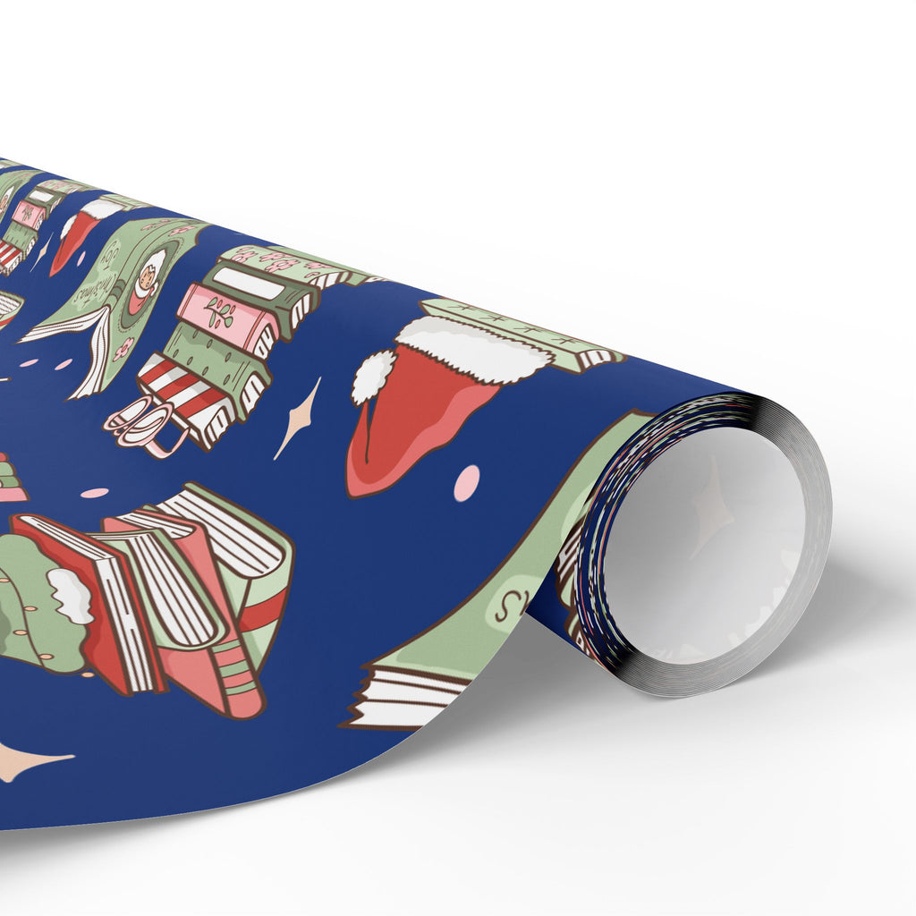 Wrapping Papers Royal Blue Christmas Books and Coffee Design Holiday Gift Wrap
