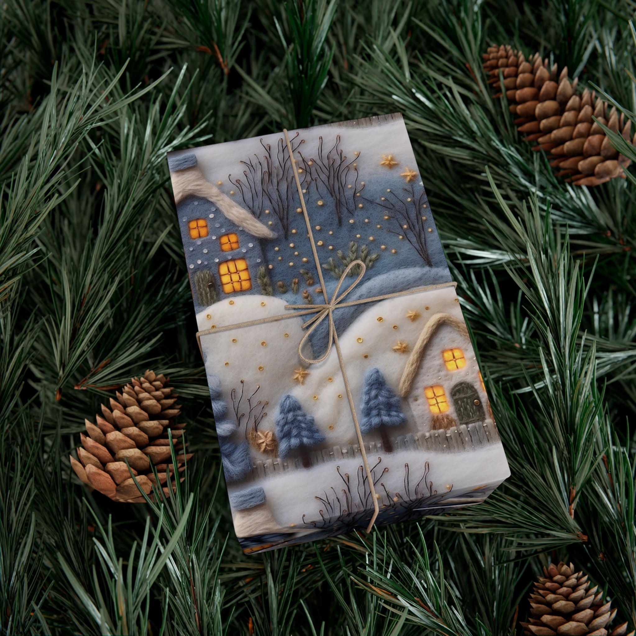 3D Felt Illusion Blue Houses Wrapping Paper Premium Gift Wrap with Unique Textured Design, Perfect for Birthdays, Holidays, and Special Occasions - Eye-Catching and Stylish - MRSBYVALLE