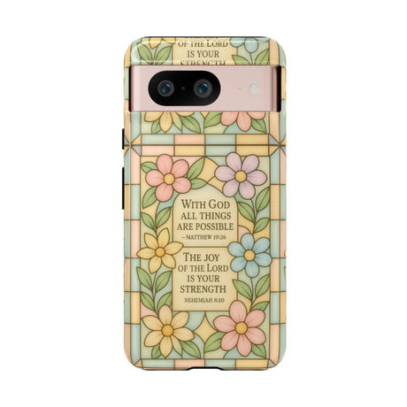 Pastel Stained Glass Bible Verse Phone Case Christian Affirmation Cover, Soft Geometric Design, iPhone Samsung Google, Faith Gift for Her Bible Verse or Affirmation | Protective, Inspirational Gift for Christians
