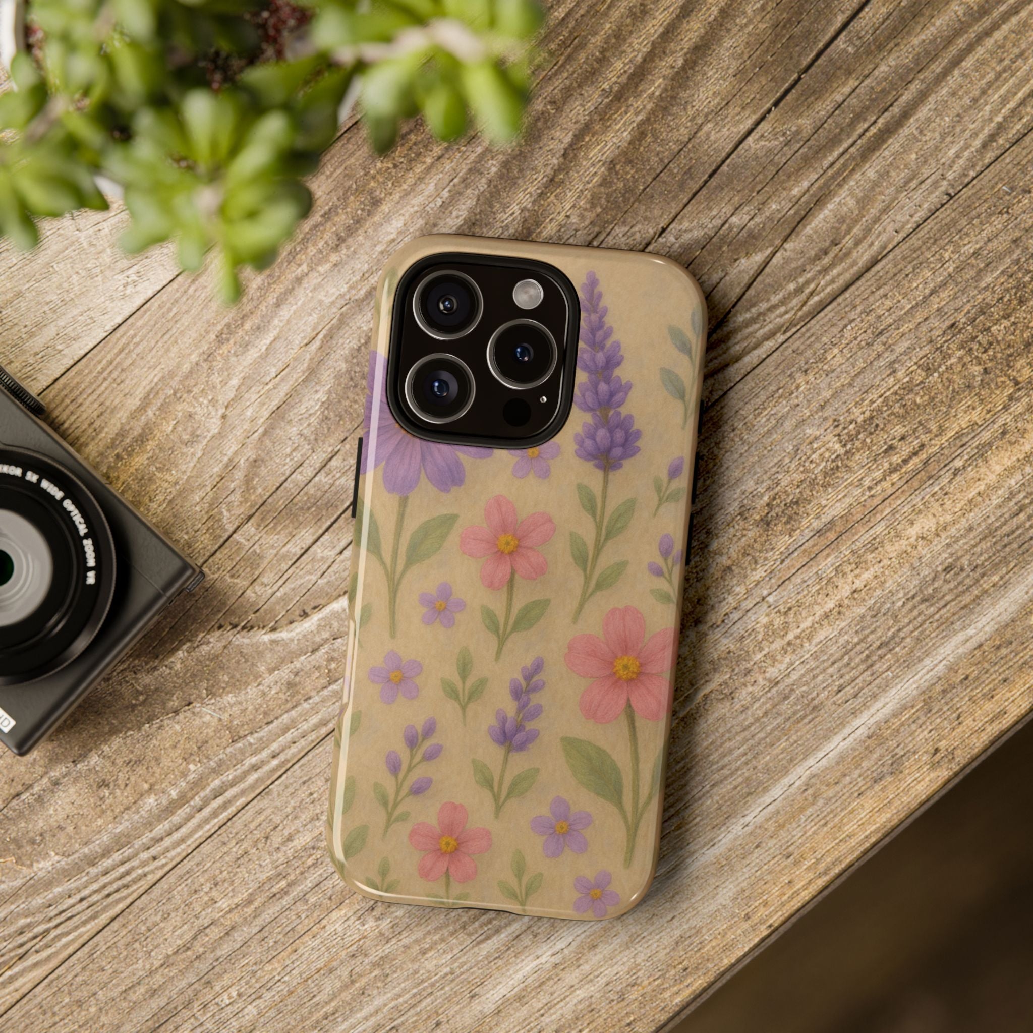 3D Illusion Wildflower Phone Case Cute Pastel Floral Design in Lavender, Pink, Mint Green – Aesthetic Protective Case for iPhone and  Android