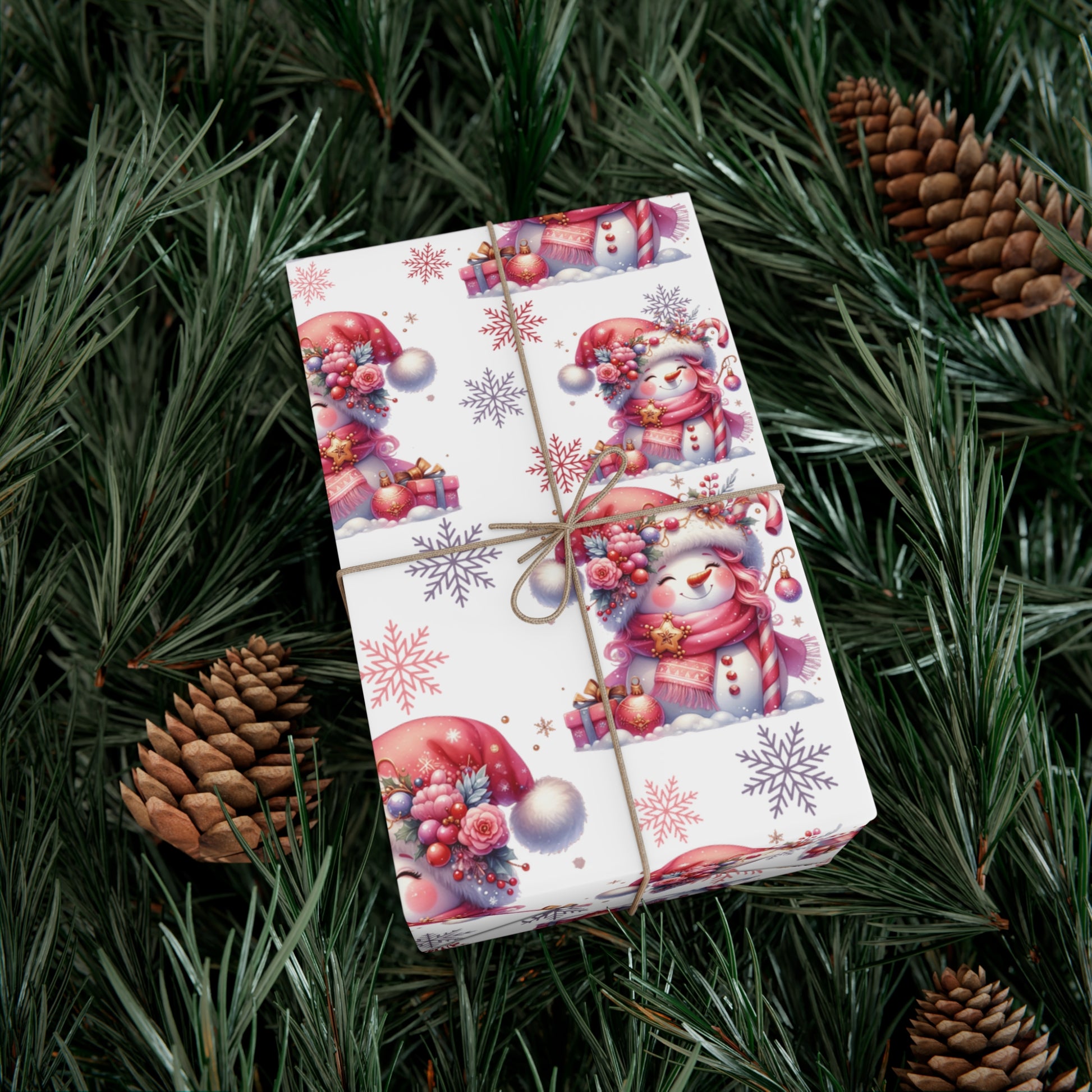 Enchanting Pink Christmas Wrapping Paper Whimsical Winter Wonderland with Pastel Trees, Snowflakes, and Festive Gifts Perfect for a Magical Holiday Season in Matte/Satin, All Occasion - MRSBYVALLE