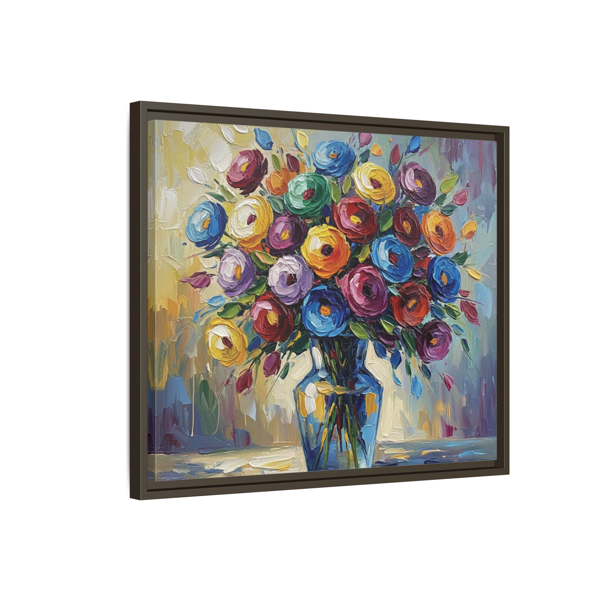 Impression sur toile bouquet floral aquarelle - Tableau mural encadré mat - Illusion de peinture à l'huile vibrante