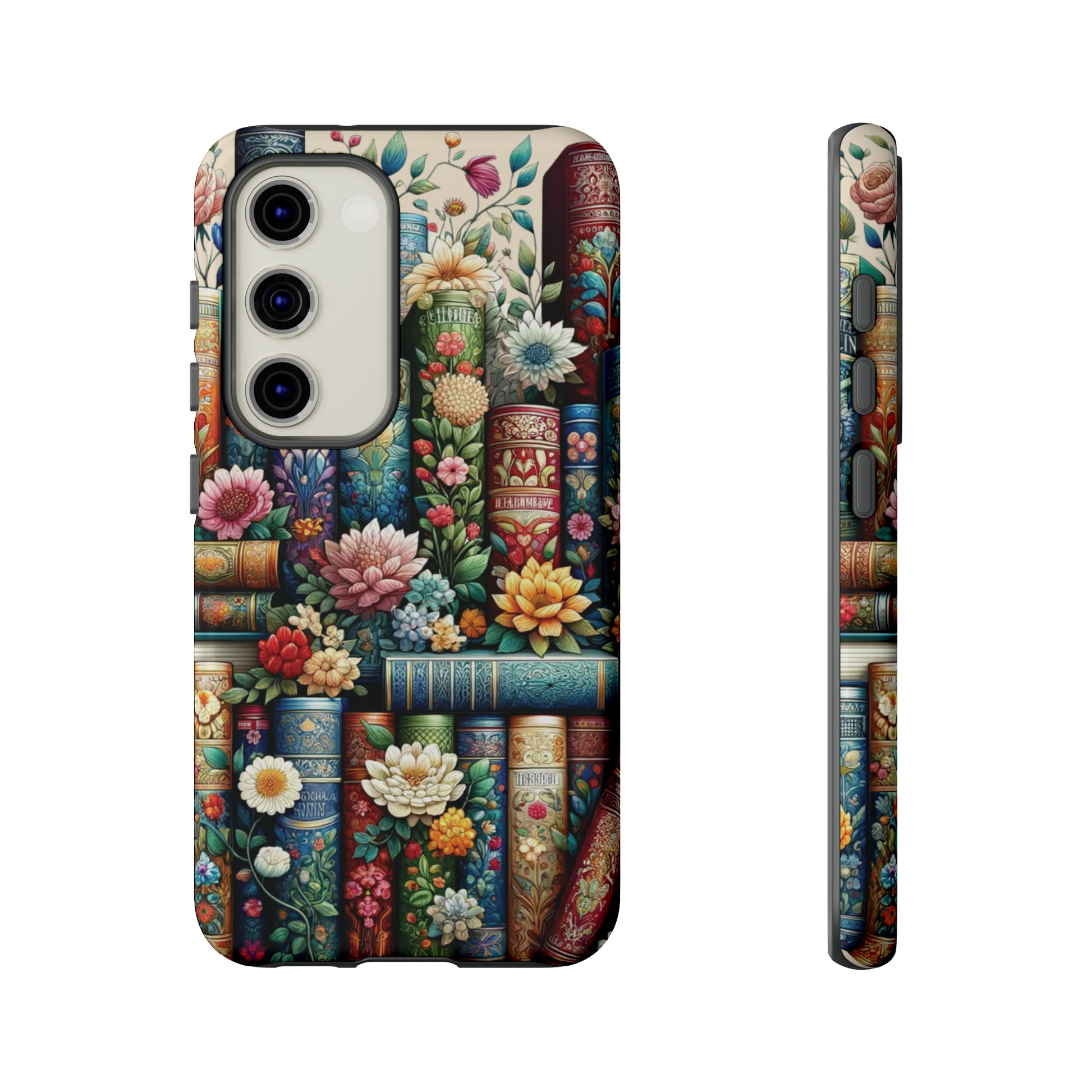 Books and Floral Boho Luxury Phone Tough Case Floral Elegant Durable Stylish for Modern Devices iPhone 15, Samsung iPhone Samsung Accessory Gift for Her.