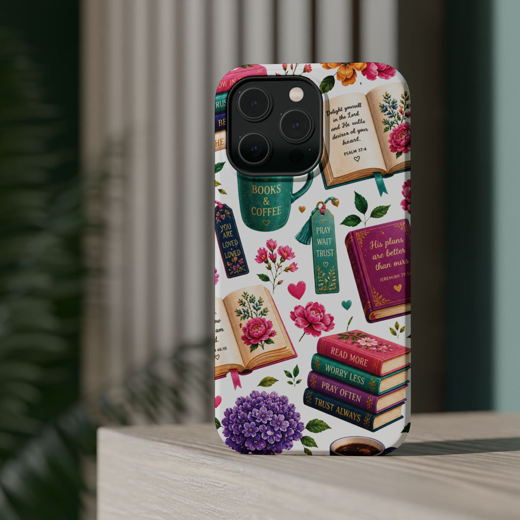 Christian Books & Coffee Phone Case — Magnetic Impact-Resistant Christian Gift