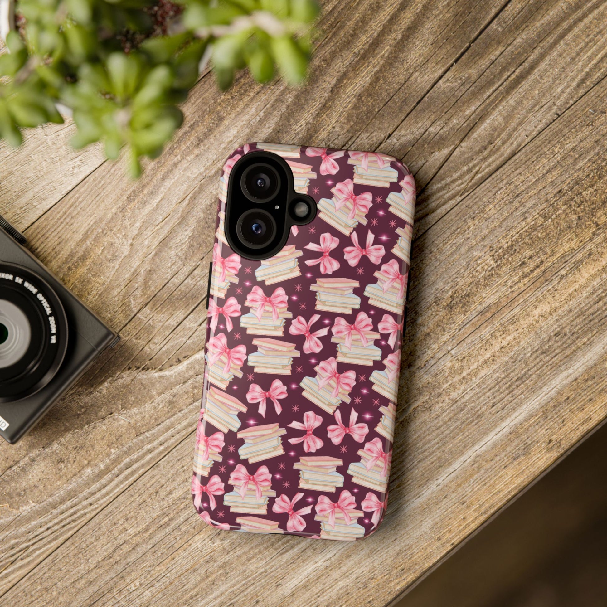 Coquette Pink Bows & Books Phone Case for iPhone 16 15 14 13 12  21 23 Samsung, and Pixel | Stylish Protective Cover Gift for Her Perfect for Floral Lover