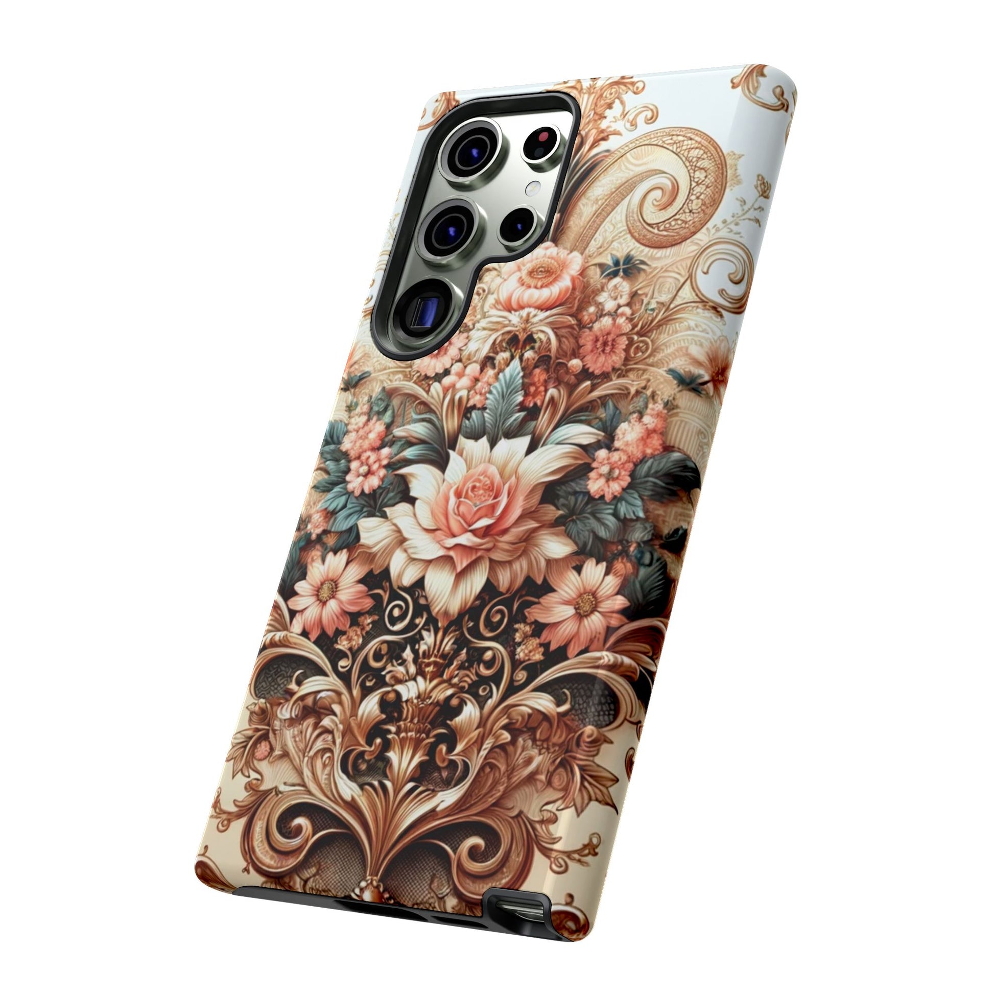 Gold Design Luxury Phone Tough Case Floral Elegant Durable Stylish for Modern Devices iPhone 17, 16, 15, Samsung iPhone Samsung Accessory Gift for Her