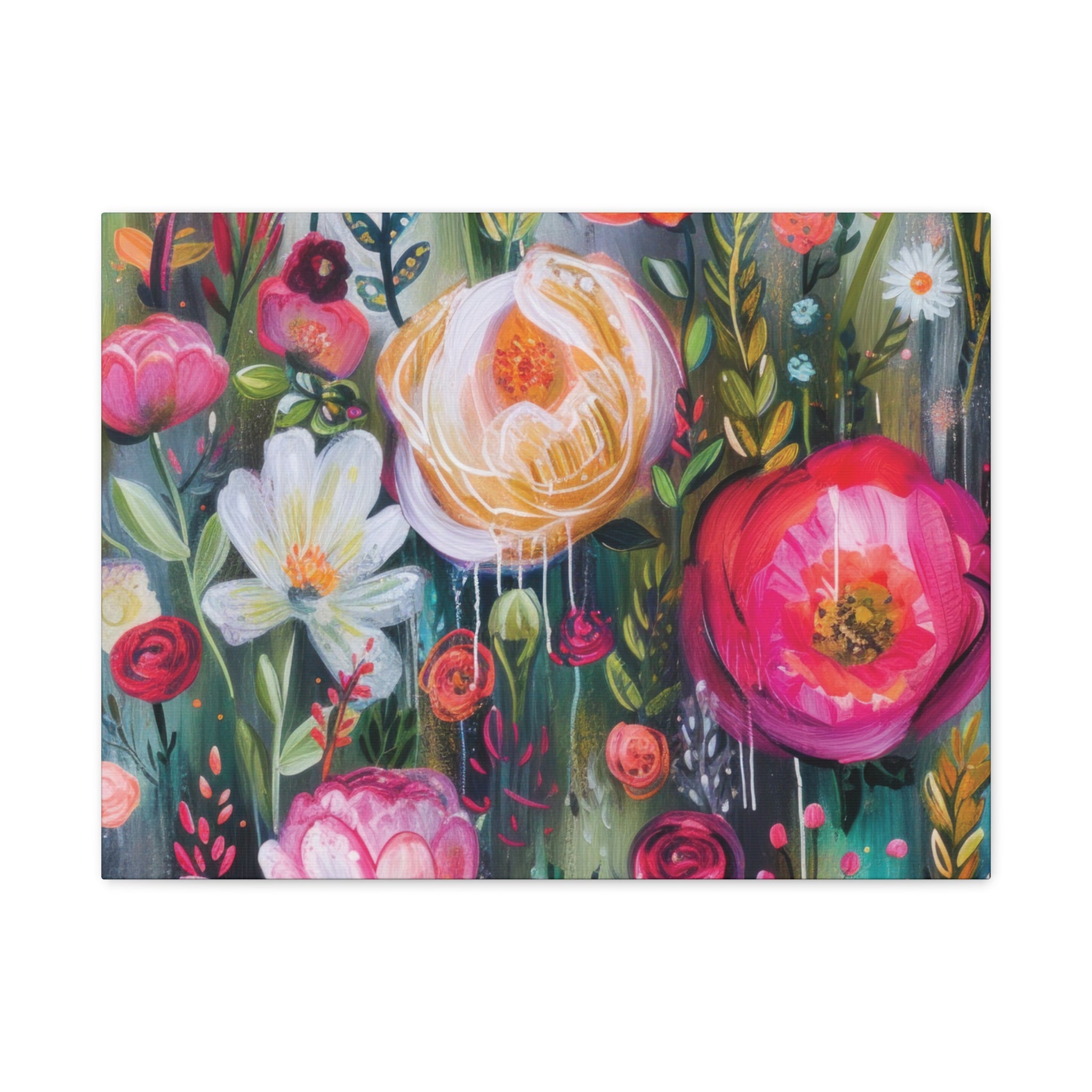 Watercolor Boho Floral Wall Art Matte Canvas Stretched, Vibrant Botanical Design, Perfect for Living Room, Bedroom, or Office Decor, Adds a Stylish Touch to Any Space - MRSBYVALLE