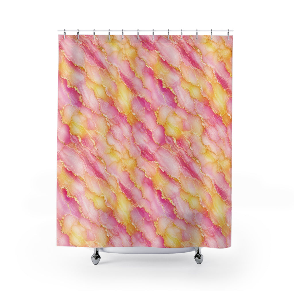 Blush Pink & Pastel Yellow Marble Shower Curtain – Gold Vein Luxury Bath Decor