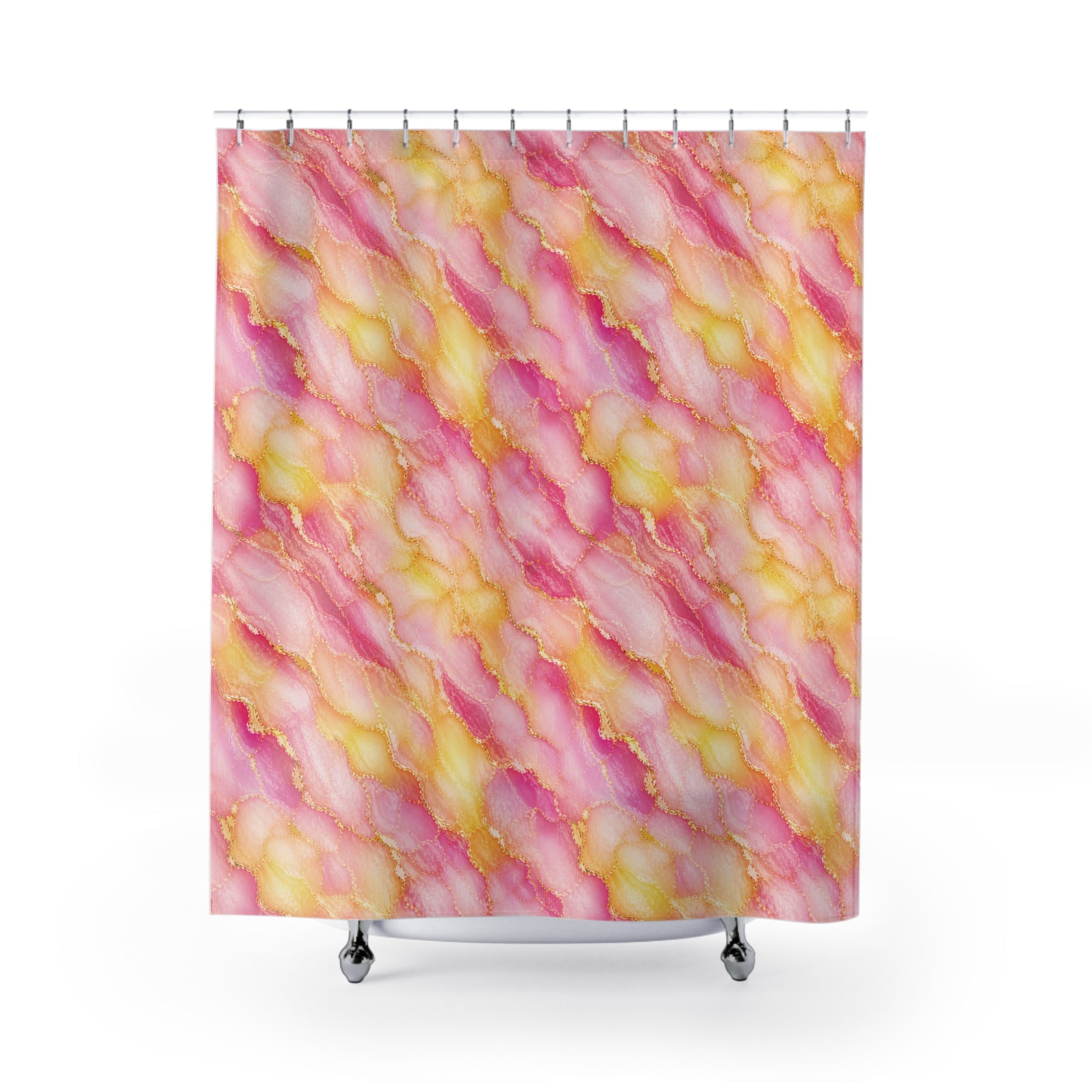 Blush Pink & Pastel Yellow Marble Shower Curtain – Gold Vein Luxury Bath Decor