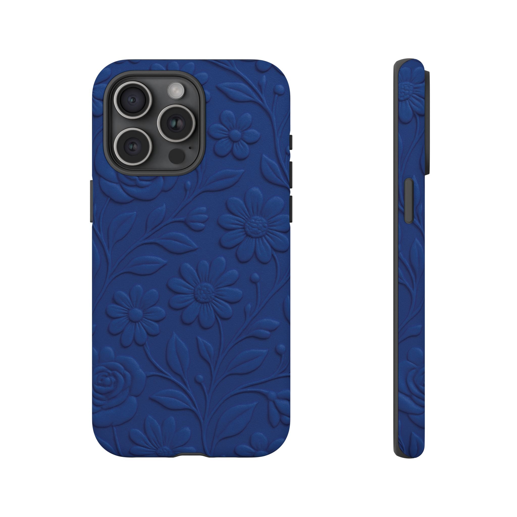 3D Illusion Floral Cobalt Blue Phone Case Elegant Raised Flower Design, Seamless Textured Look, Durable & Stylish Protection for iPhone and Android Models Fits iPhone & Samsung Models