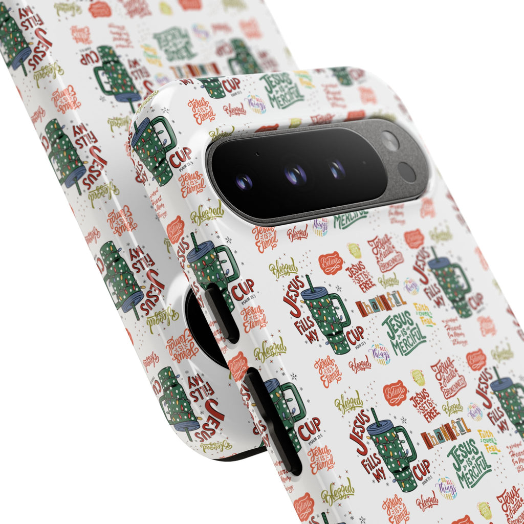 Jesus Fill My Cup Phone Case Cute Floral Design in Red, Pink, Blue – Aesthetic Protective Case for iPhone and  Android