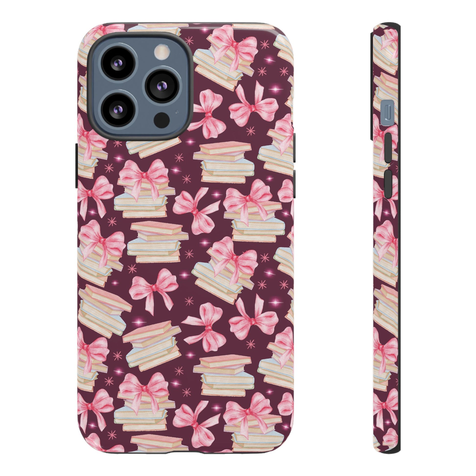 Coquette Pink Bows & Books Phone Case for iPhone 17 and Samsung, Pixel | Stylish Protective Cover Gift for Her Perfect for Floral Lover