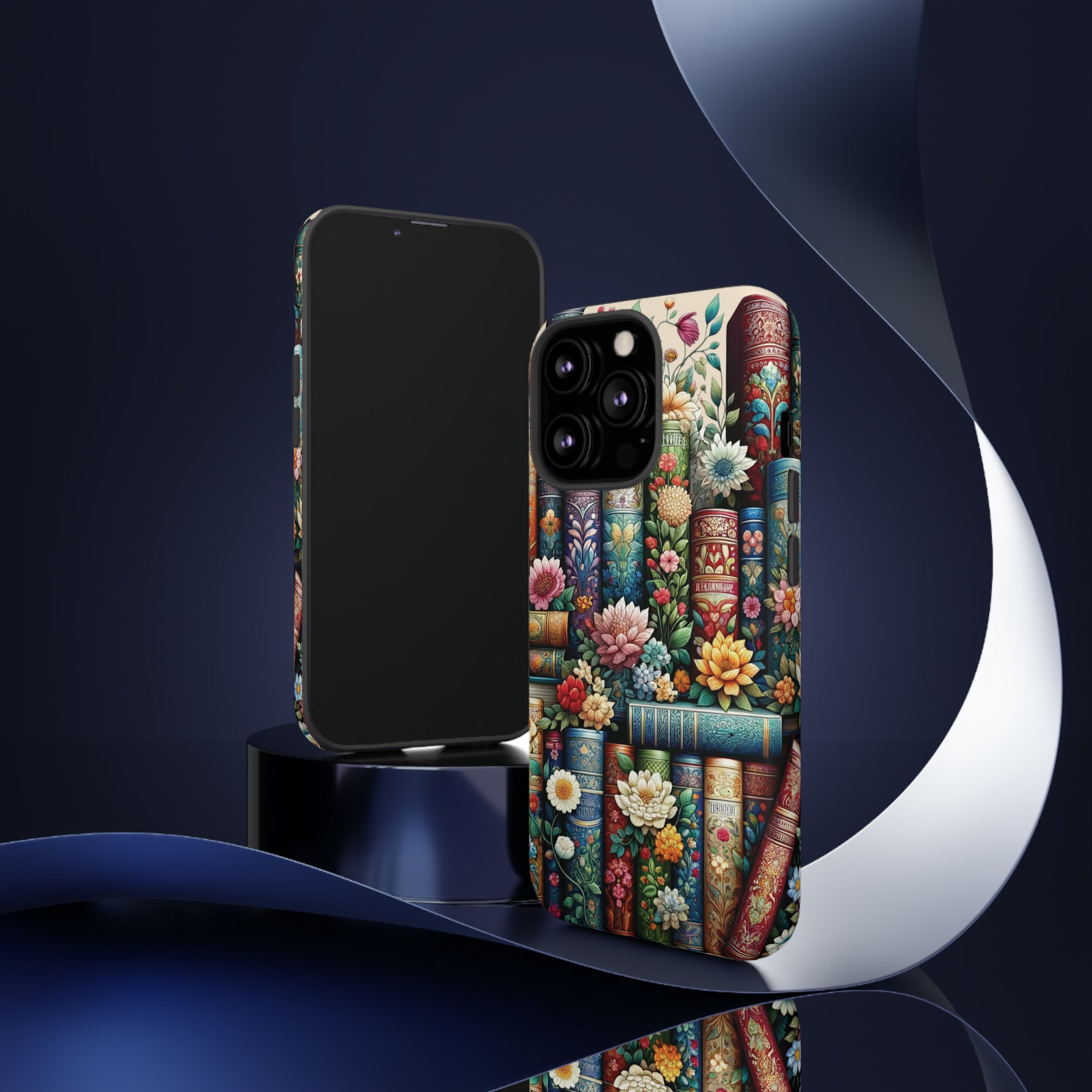 Books and Floral Boho Luxury Phone Tough Case Floral Elegant Durable Stylish for Modern Devices iPhone 15, Samsung iPhone Samsung Accessory Gift for Her.