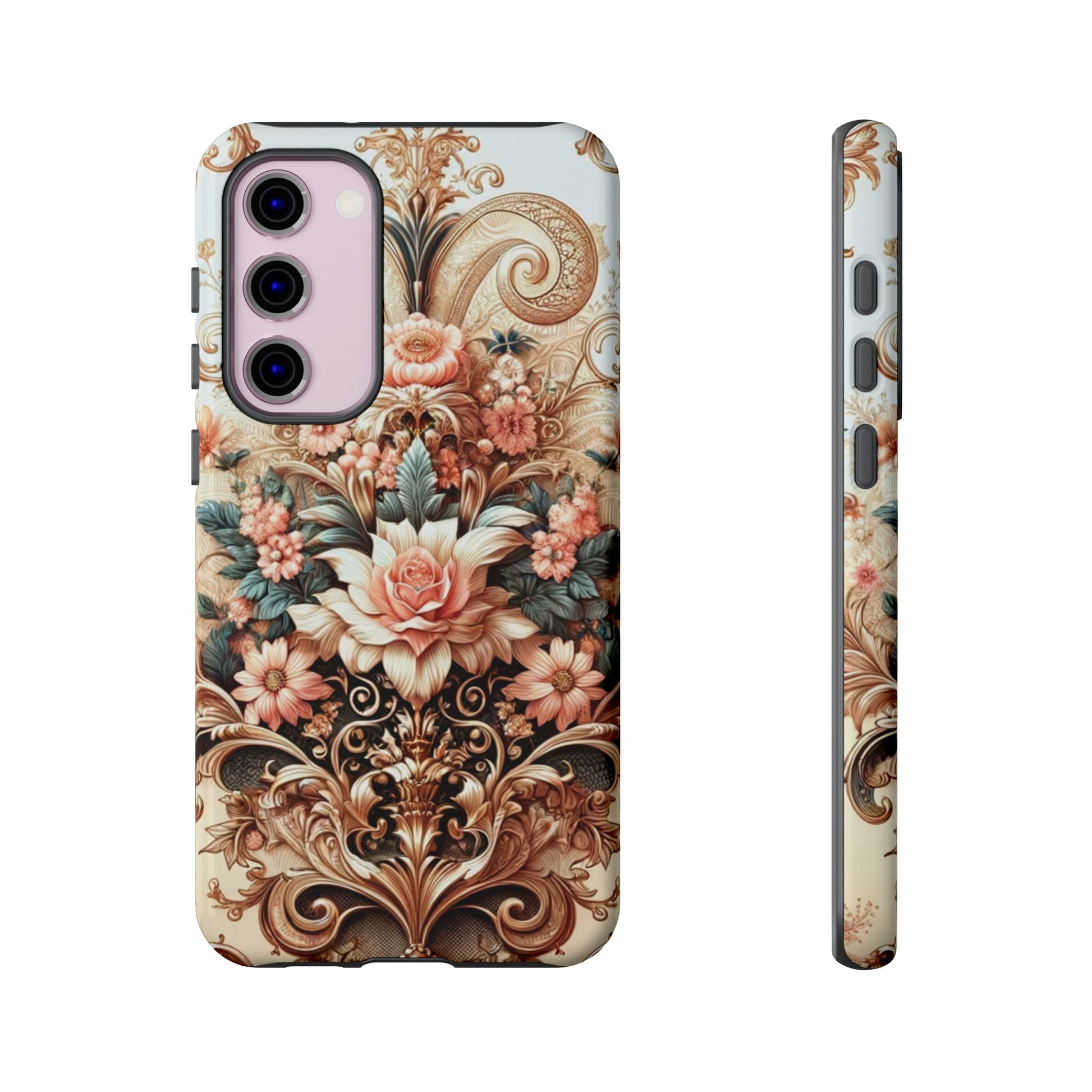 Gold Design Luxury Phone Tough Case Floral Elegant Durable Stylish for Modern Devices iPhone 17, 16, 15, Samsung iPhone Samsung Accessory Gift for Her