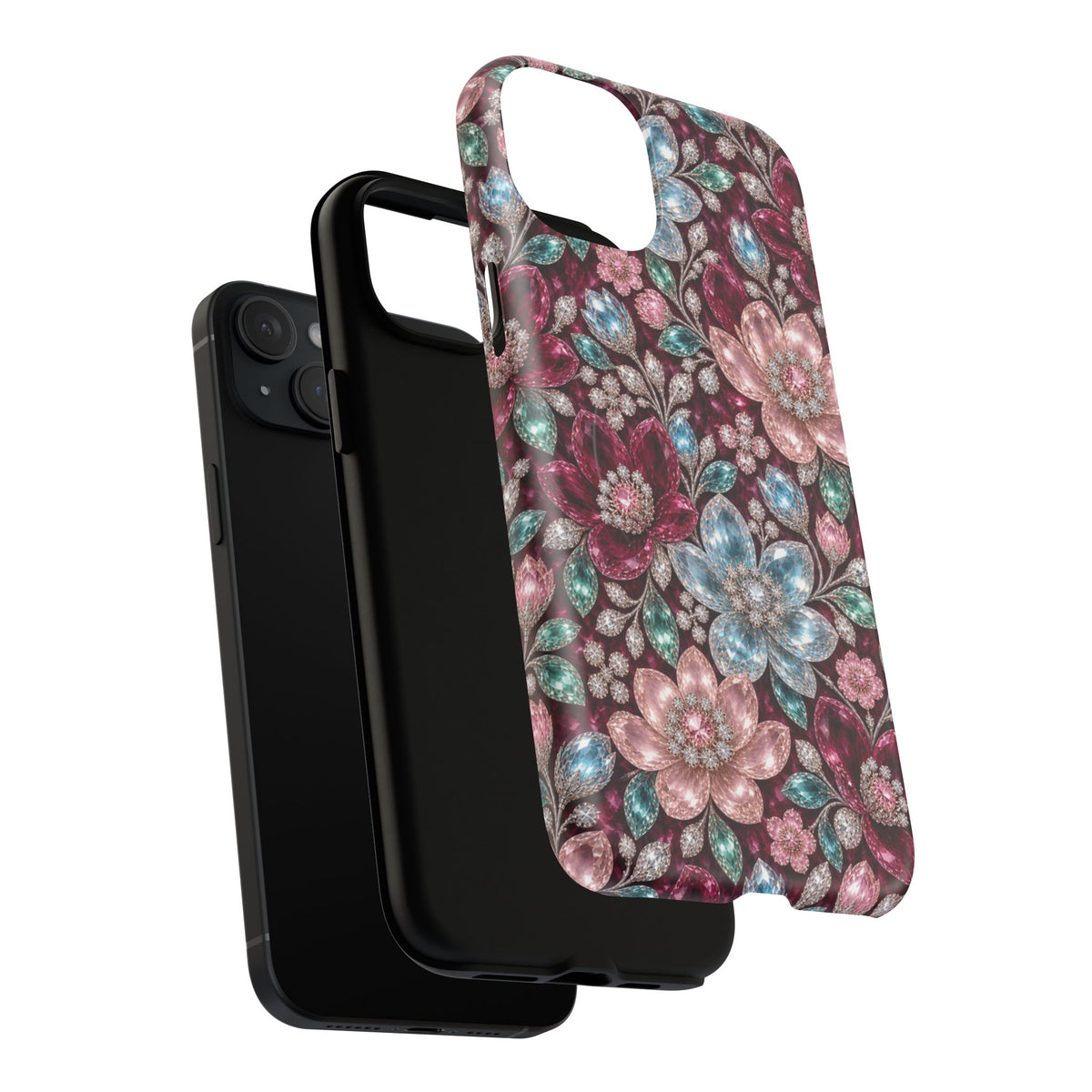 Floral faux Jewel Phone Case Sparkling Burgundy Flower Tough Magnetic Case 18 iPhone