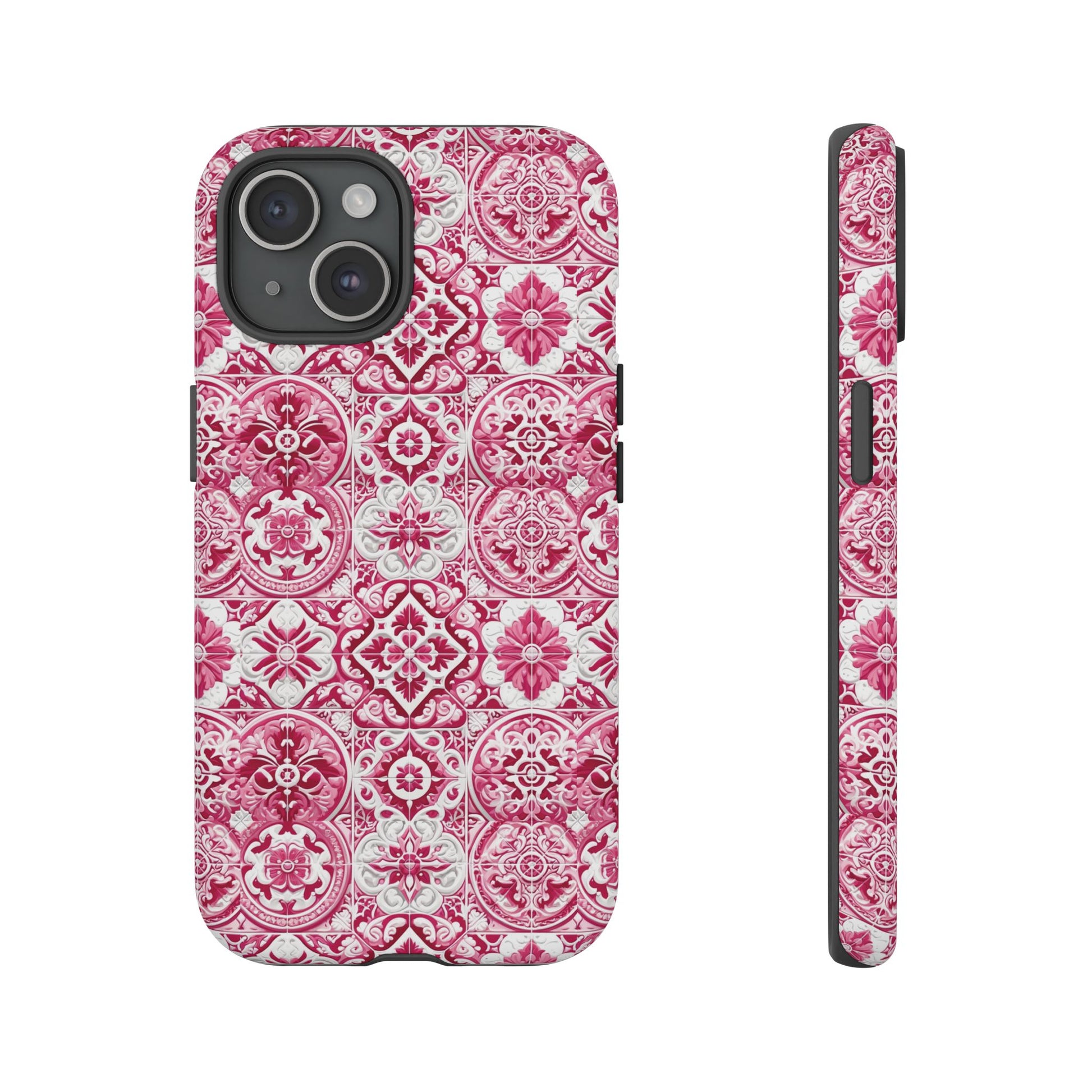 Pink and White Mediterranean Tile Design Phone Case - Stylish, Protective Cover for All Models Gift for Mom Accessory Gift for Her