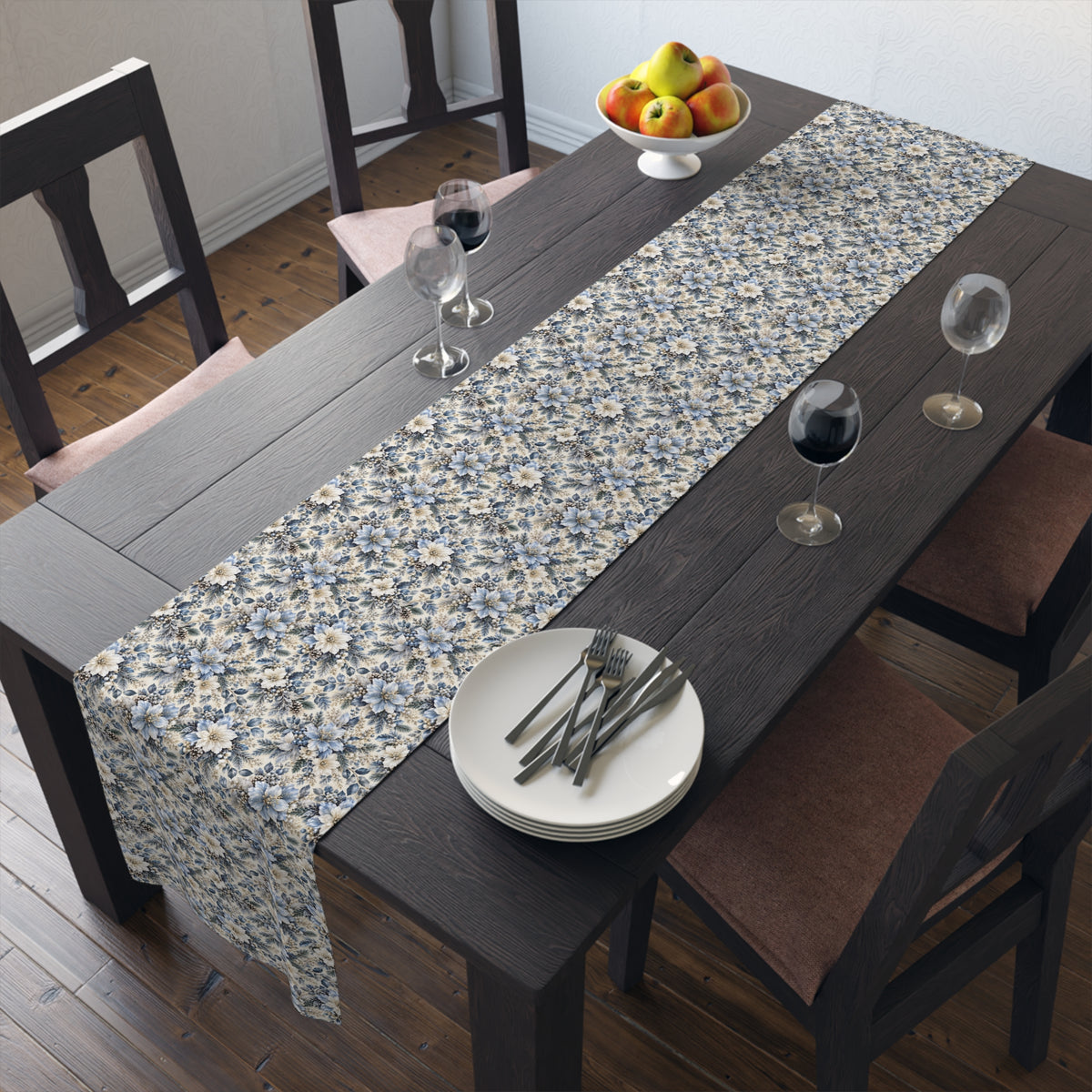 Icy Blue Floral Table Runner