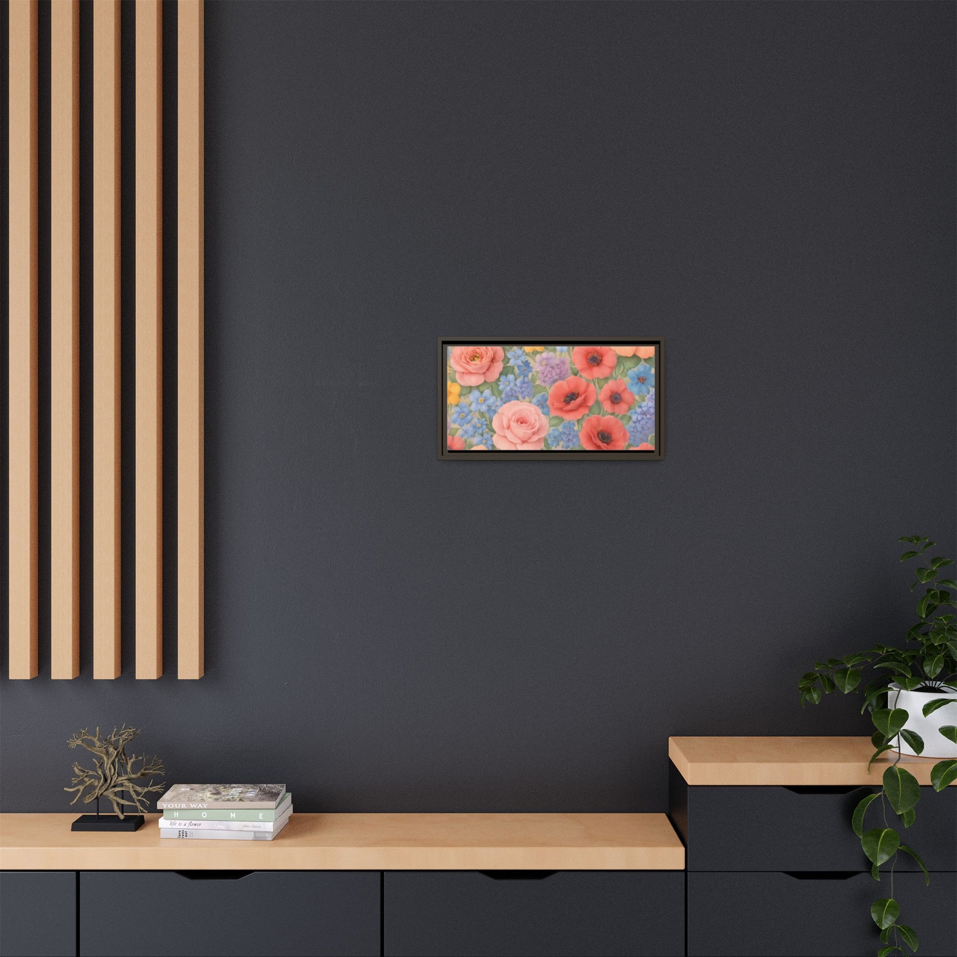 Luxury Framed Floral Canvas – Bold Multi-Color Botanical Wall Art, Elegant Nature-Inspired Accent for Living Room, Bedroom, or Office Décor Gift for Mom