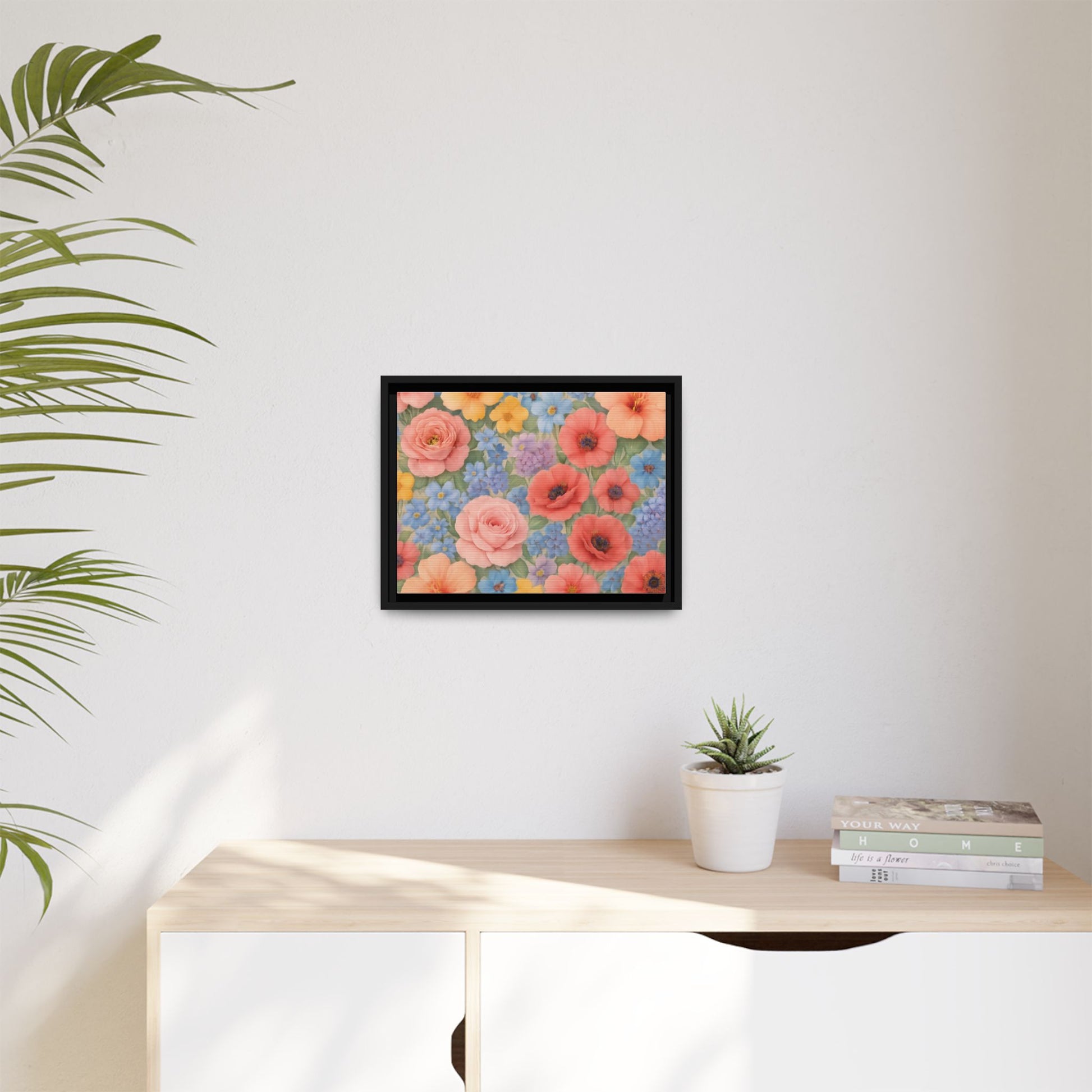 Luxury Framed Floral Canvas – Bold Multi-Color Botanical Wall Art, Elegant Nature-Inspired Accent for Living Room, Bedroom, or Office Décor Gift for Mom