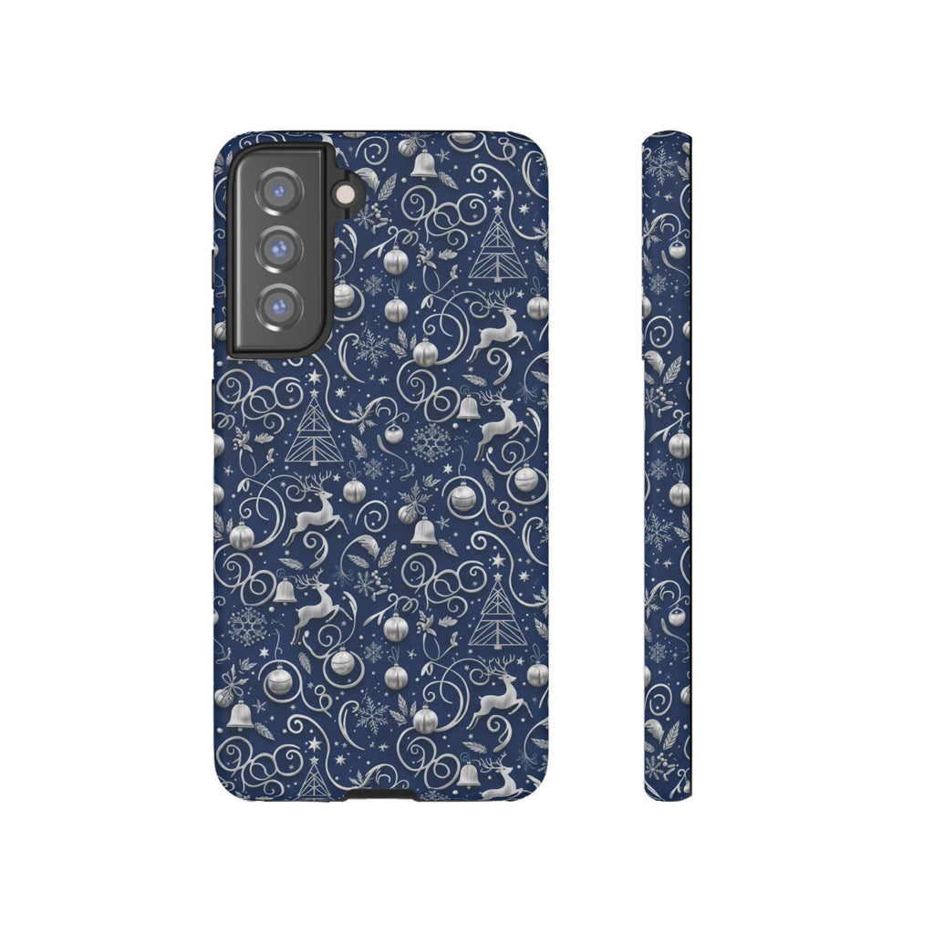 Blue & Silver Christmas Phone Case – Holiday Sparkle Design for iPhone 17, All iPhones & Galaxy | MRSBYVALLE Gift for Her