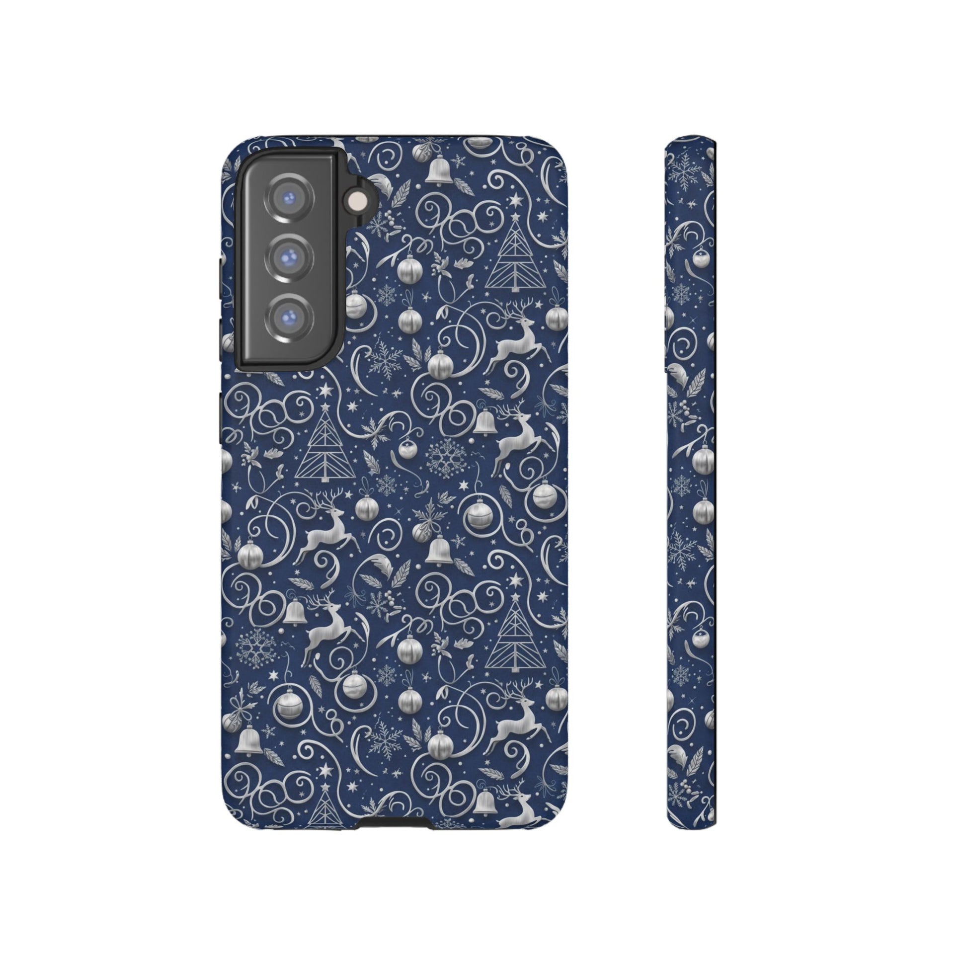 Blue & Silver Christmas Phone Case – Holiday Sparkle Design for iPhone 17, All iPhones & Galaxy | MRSBYVALLE Gift for Her