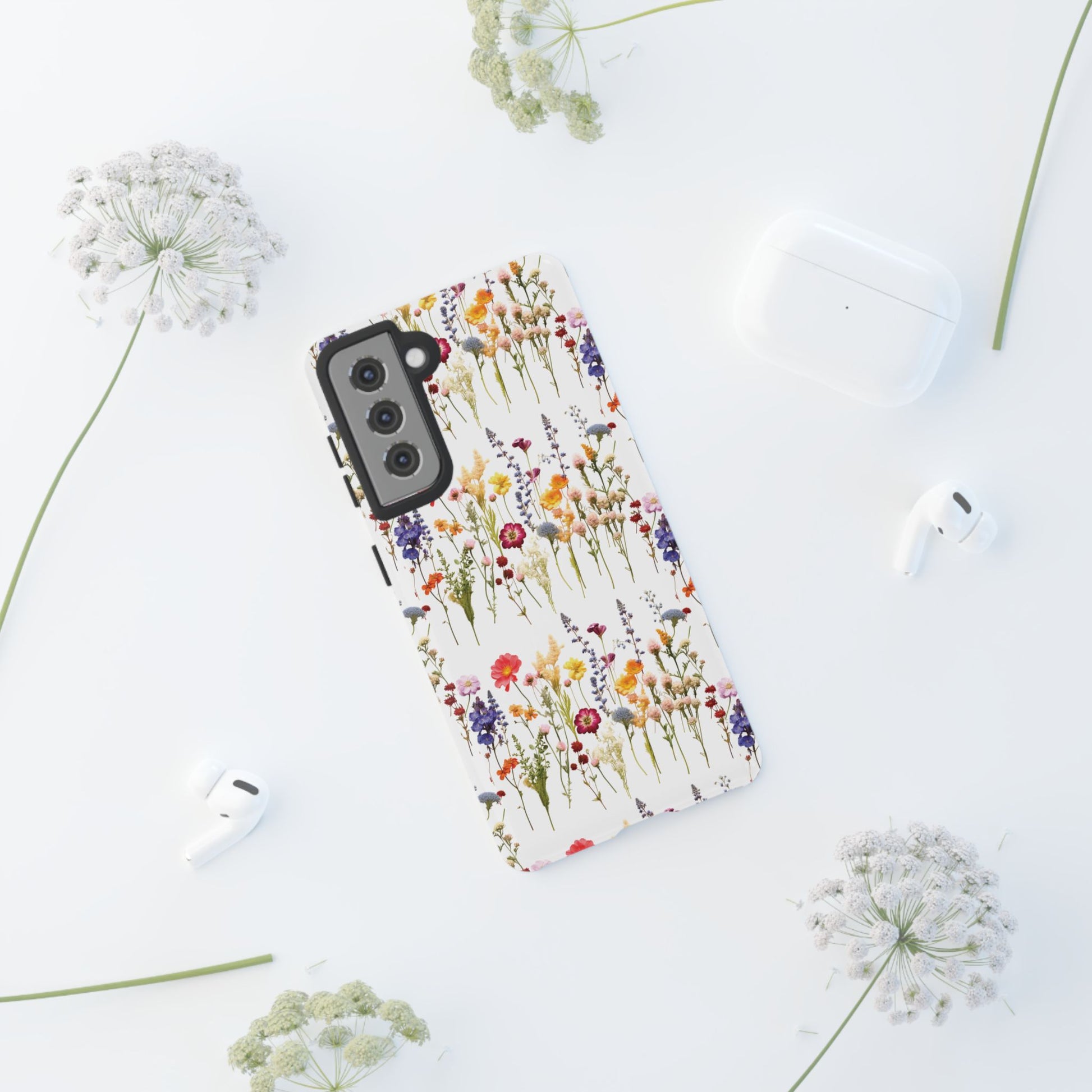 White Best Phone Case Press Flowers Floral 3D Illusion Luxury Tough Case Floral Elegant Durable Stylish for Modern Devices iPhone 17, 16, 15, Samsung iPhone Samsung Accessory Gift for Her