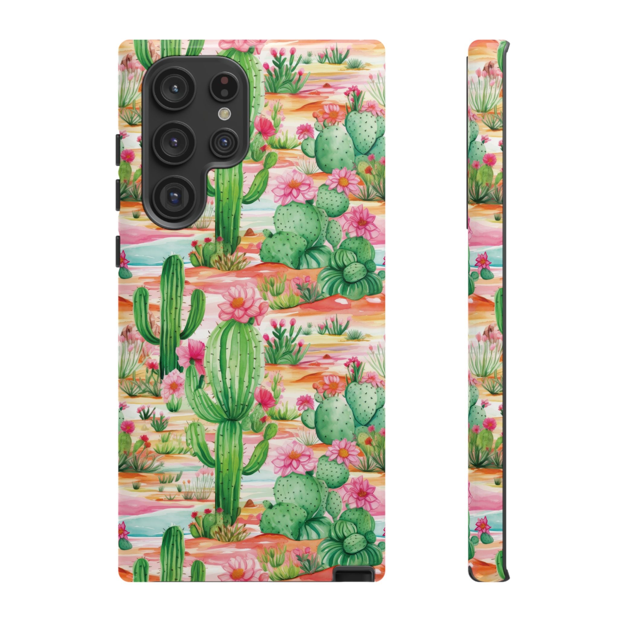 Pink and Mint Green Cactus Phone Case - Tough, Stylish Cover with Cactus Flowers | Durable Protection for iPhone & Android | Fresh Nature-Inspired Design!