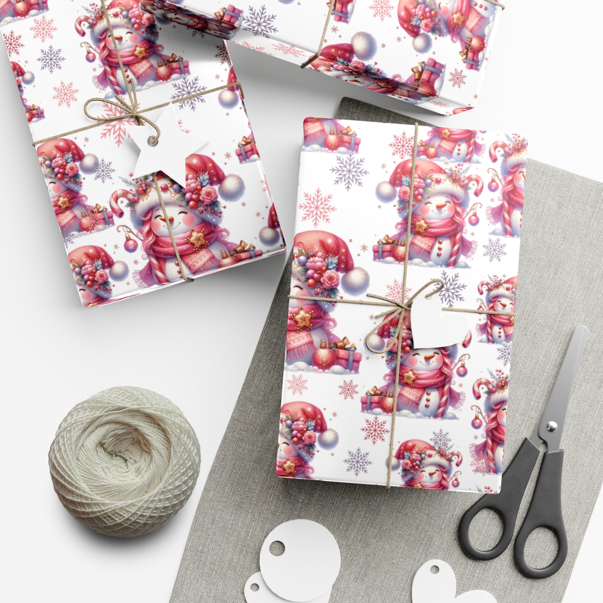Pink Christmas Snow People Theme Wrapping Paper Vintage-Inspired Gift Wrap Perfect for Christmas Gifts and Special Occasions, Moms Gift - MRSBYVALLE