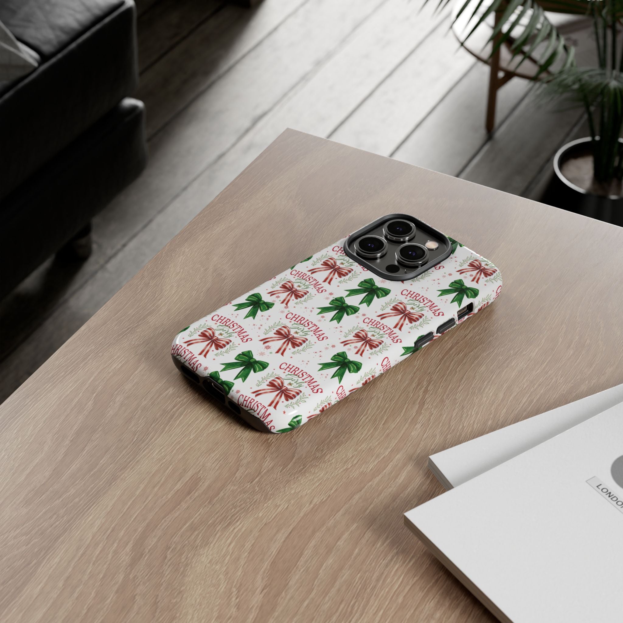 Girly Christmas Coquette Bows Pastel Phone Case for iPhone 17 16 15 23 Samsung, and Pixel | Stylish Protective Cover Gift for Her Perfect for Floral Lover