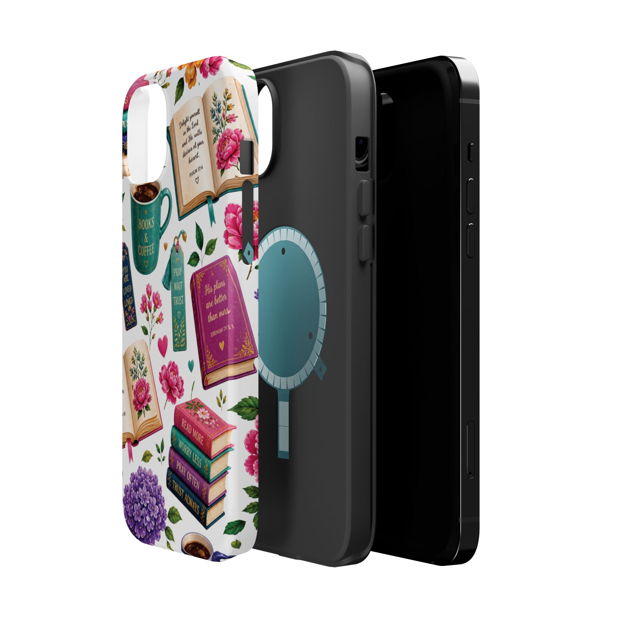 Christian Books & Coffee Phone Case — Magnetic Impact-Resistant Christian Gift